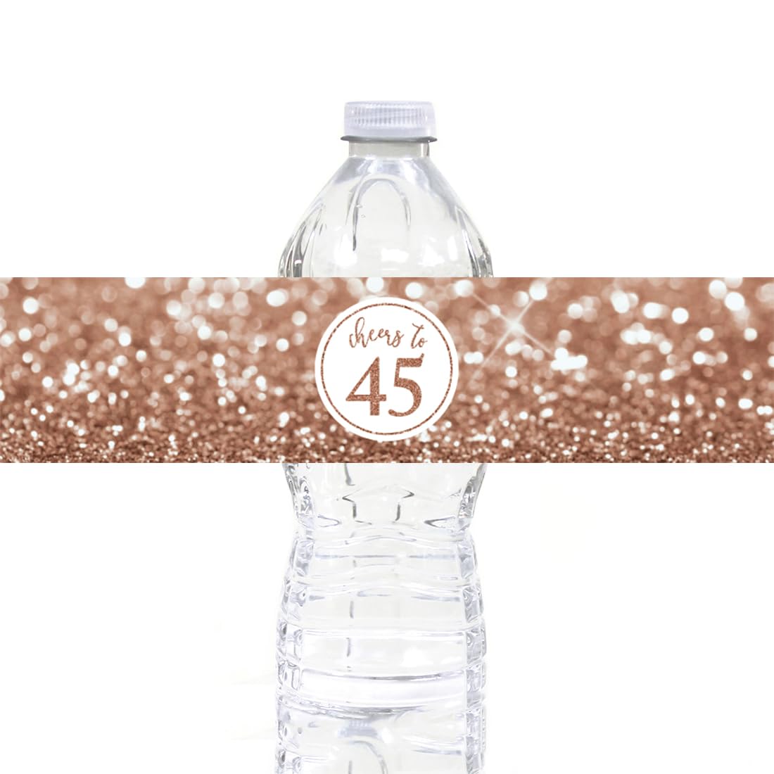 45th Birthday Water Bottle Labels - 20-Pack Glitzy Faux Glitter Rose Gold Stickers for Women's Party Decorations, Anniversary & Celebration Favors - Perfect for Birthday Parties, Bridal Showers & Special Events