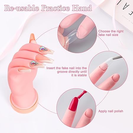 Professional Acrylic Nail Practice Hand - Flexible Movable Fake Hand for Nail Art Training & Manicure Practice - Ideal for Beginners & Nail Technicians (Pack of 1) - Perfect for Salon Practice, Home Training & Nail Certification Prep
