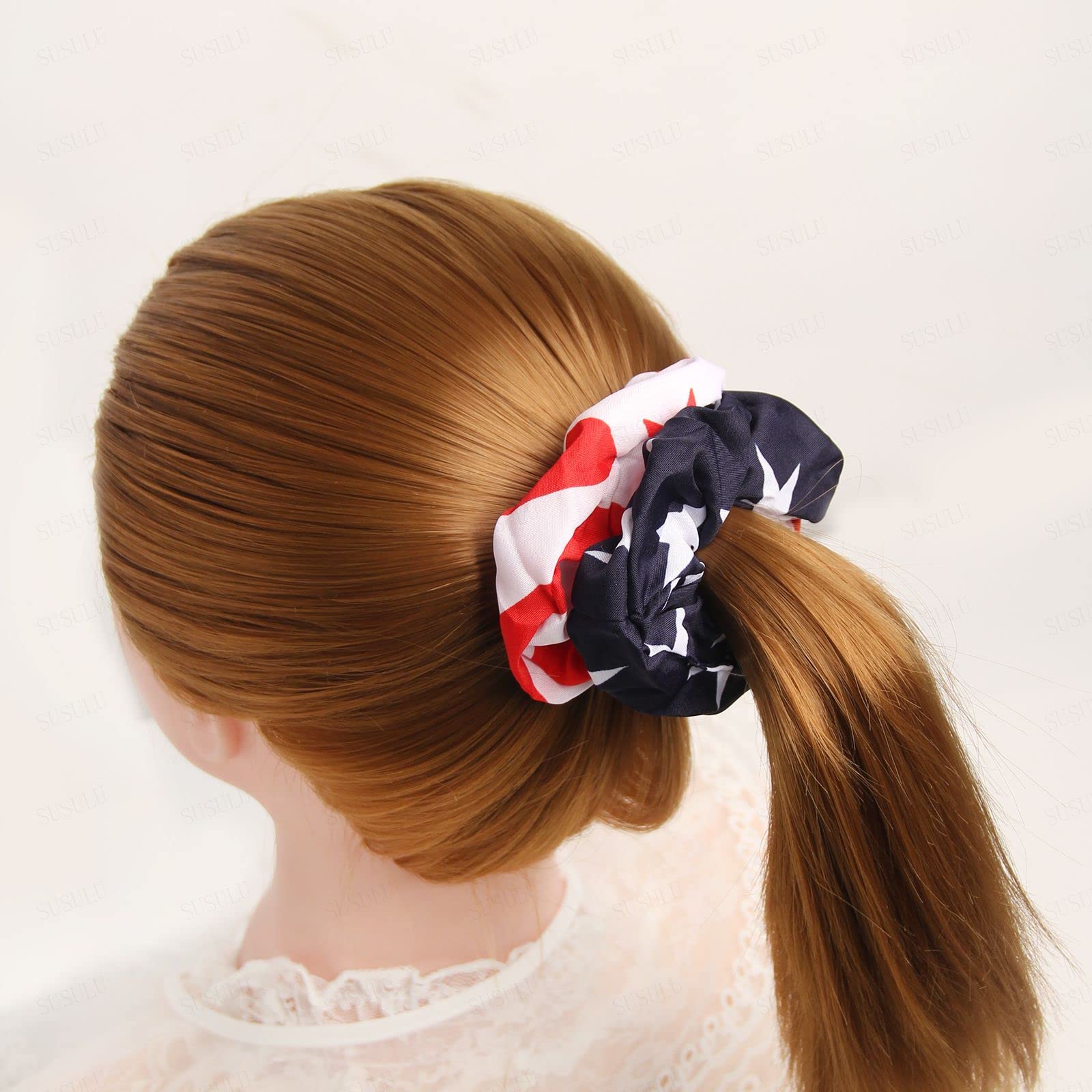 6Pcs Women's Hair Scrunchies - USA Flag & Union Jack Pattern Elastic Hair Ties for Women & Girls - Perfect for Workouts, School, and Patriotic Events