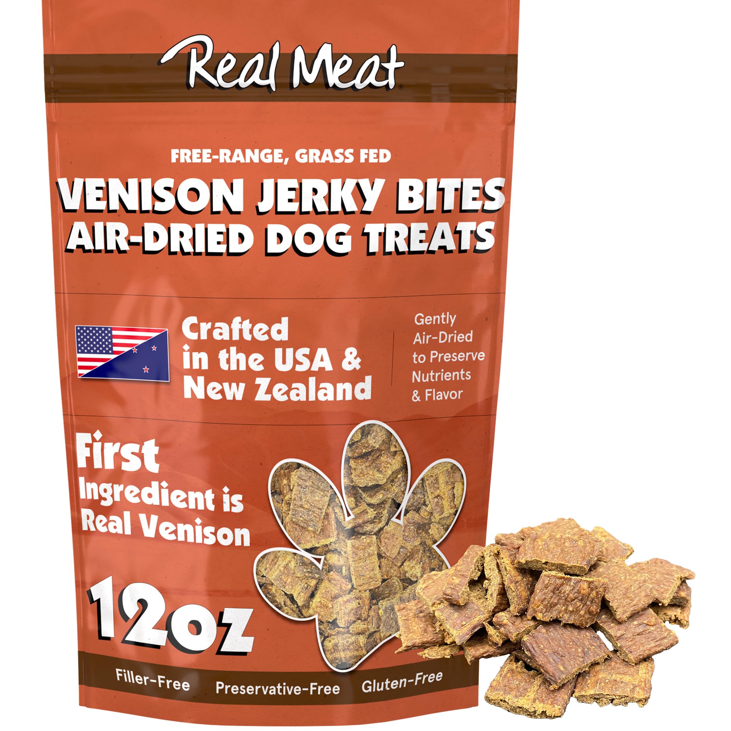 Premium Grain-Free Air-Dried Venison Dog Treats - 12oz Bag of High Protein Bite-Sized Jerky - 95% Human-Grade Free-Range Grass-Fed Venison - Natural Healthy Snacks for Small & Large Dogs - Perfect for Training, Rewards & Outdoor Adventures