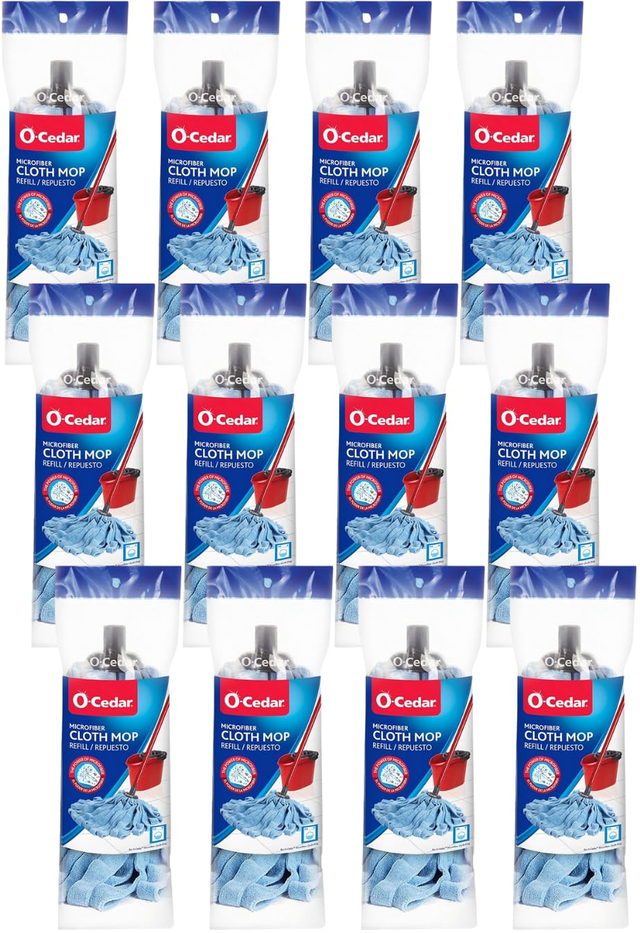 O-Cedar Microfiber Mop Refill Pads - 12 Pack | Super Absorbent & Reusable Cleaning Cloths for Floors, Hardwood & Tile | Perfect for Kitchen, Bathroom & Home Cleaning