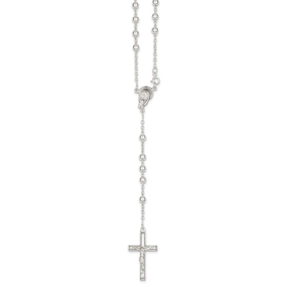 925 Sterling Silver Polished Rosary Necklace - 30 Inch Religious Jewelry with Spring Ring Clasp, Elegant Catholic Gifts for Women, Perfect for Daily Wear, Church Services and Special Occasions