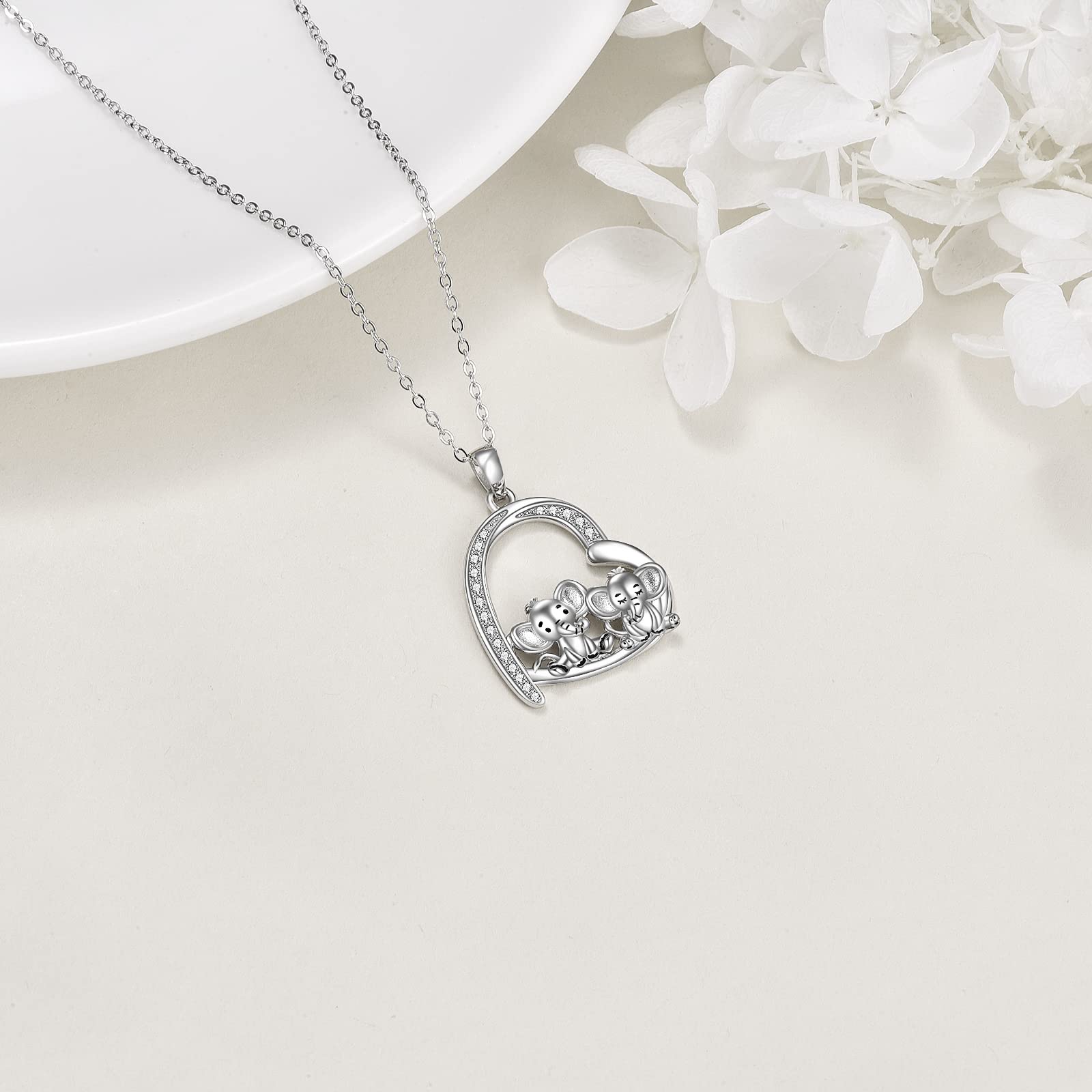 Cute 925 Sterling Silver Animal Necklace - Penguin, Sloth, Panda, Owl, Red Panda, Giraffe, Cat, Llama, Dinosaur, Bear, Monkey Pig & Easter Bunny Designs | Women's Hugging Animal Jewelry Gift for Sister | Perfect for Birthdays, Anniversaries & Everyday Wear