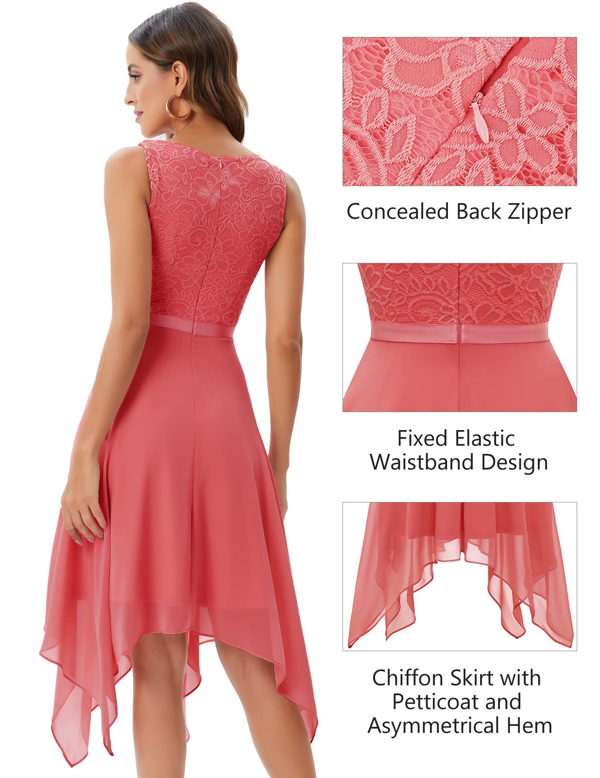 Meetjen Women's Elegant Lace Cocktail Party Dress 2025 - Handkerchief Hem Bridesmaid & Prom Formal Gown for Wedding Guest | Perfect for Evening Galas, Cocktail Parties & Special Occasions