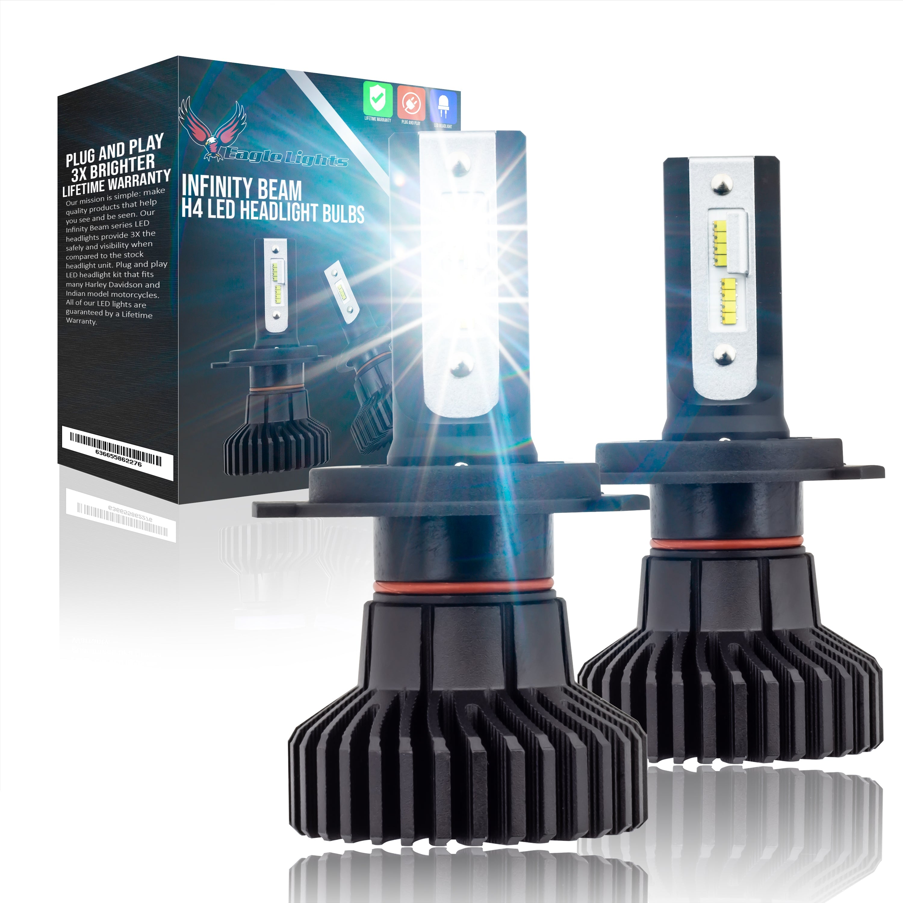 Eagle Lights Infinity Beam H4 LED Headlight Bulbs - 2 Pack High/Low Beam Conversion Kit - 6000K White Bright Headlamp for Cars, Trucks, Motorcycles - Perfect for Night Driving & Off-Road Adventures