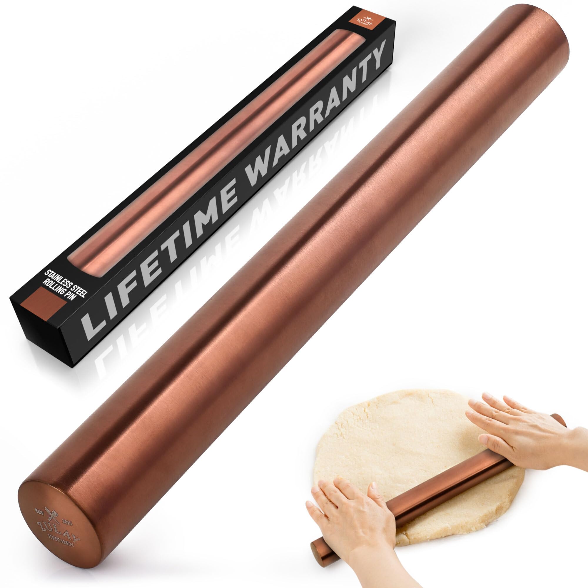Zulay Kitchen 15.9 Inch Professional Stainless Steel Rolling Pin - Lightweight Metal French Pastry Dough Roller for Baking, Fondant, Pizza, Dumplings & Cookies - Perfect for Home Bakers & Professional Chefs