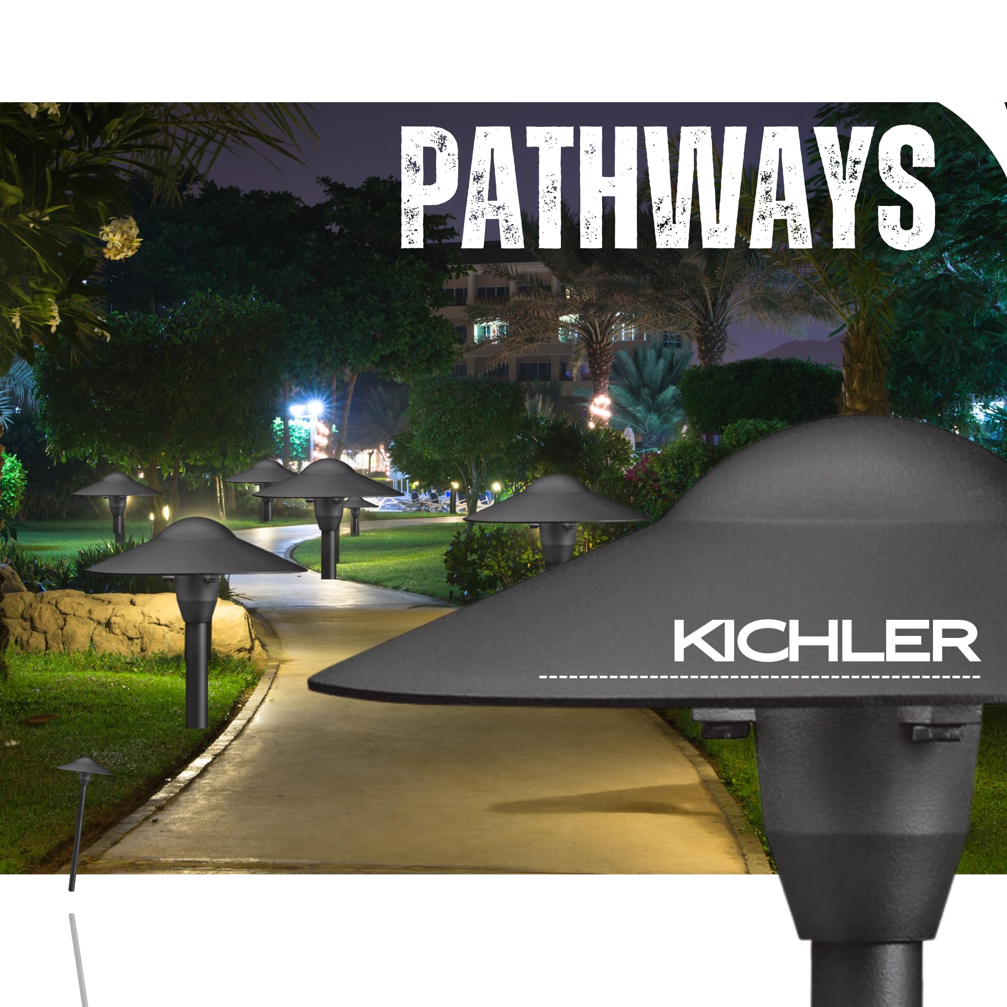 Kicher 12V Landscape Path Lighting Fixture - 4 Pack, 16.25W T5 Wedge Base, Textured Black (8.25