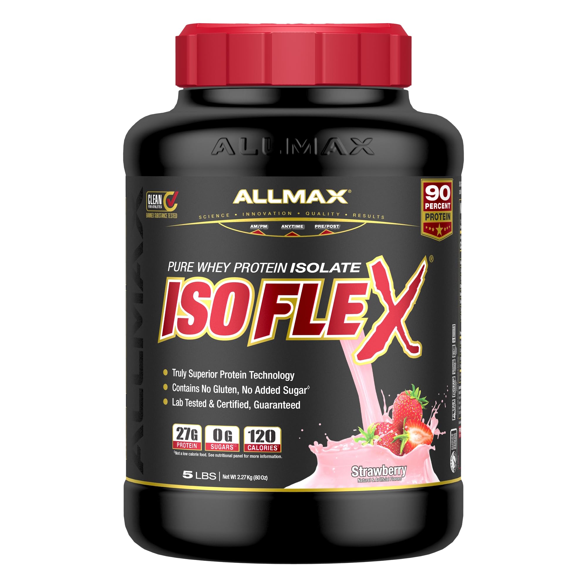 ALLMAX Nutrition ISOFLEX Whey Protein Powder - 5lb Whey Protein Isolate with 27g Protein, Strawberry Flavor for Muscle Recovery & Post-Workout - Ideal for Gym, Fitness & Bodybuilding