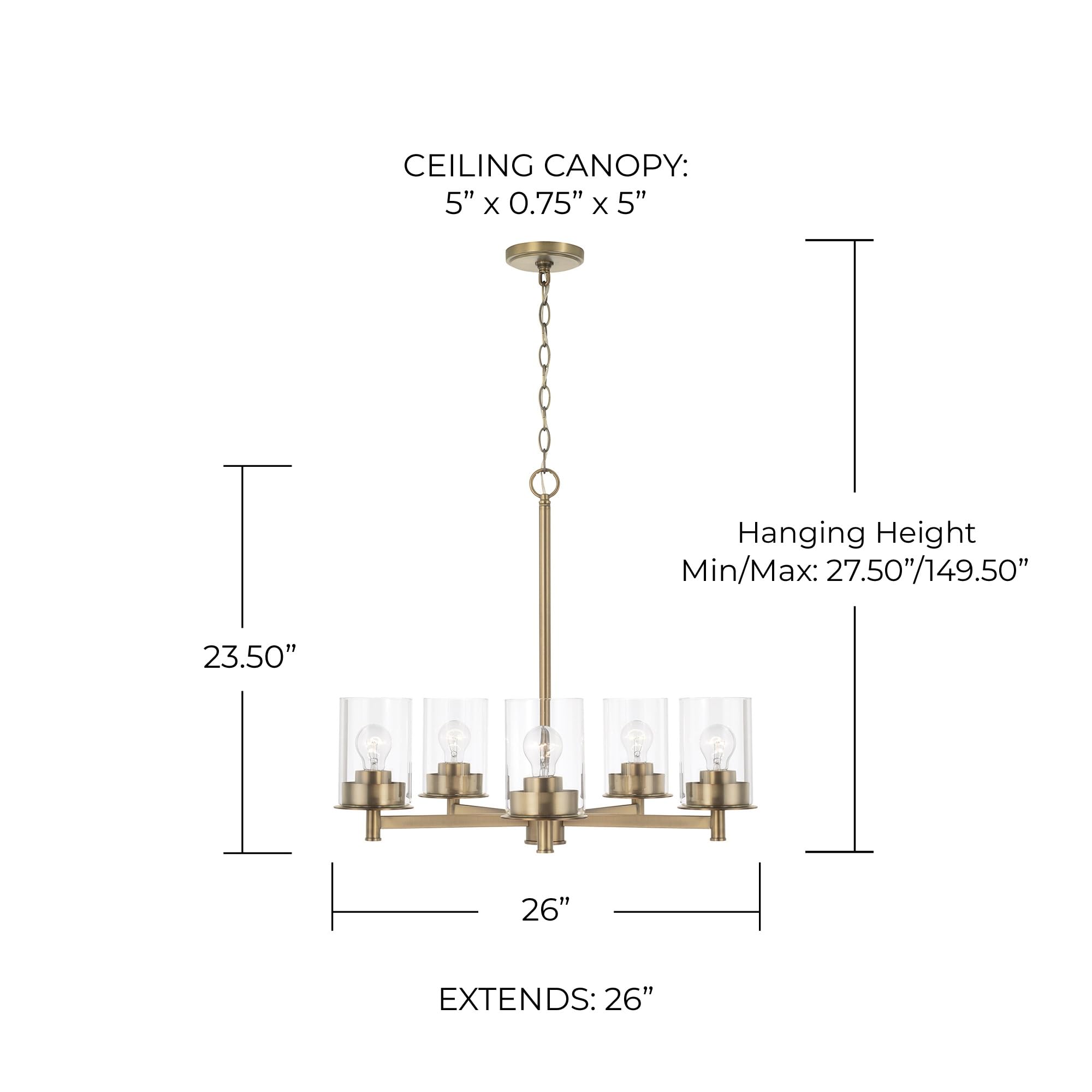 HomePlace Lighting 446851AD-532 Mason Transitional Clear Glass 5-Light Chandelier - 26