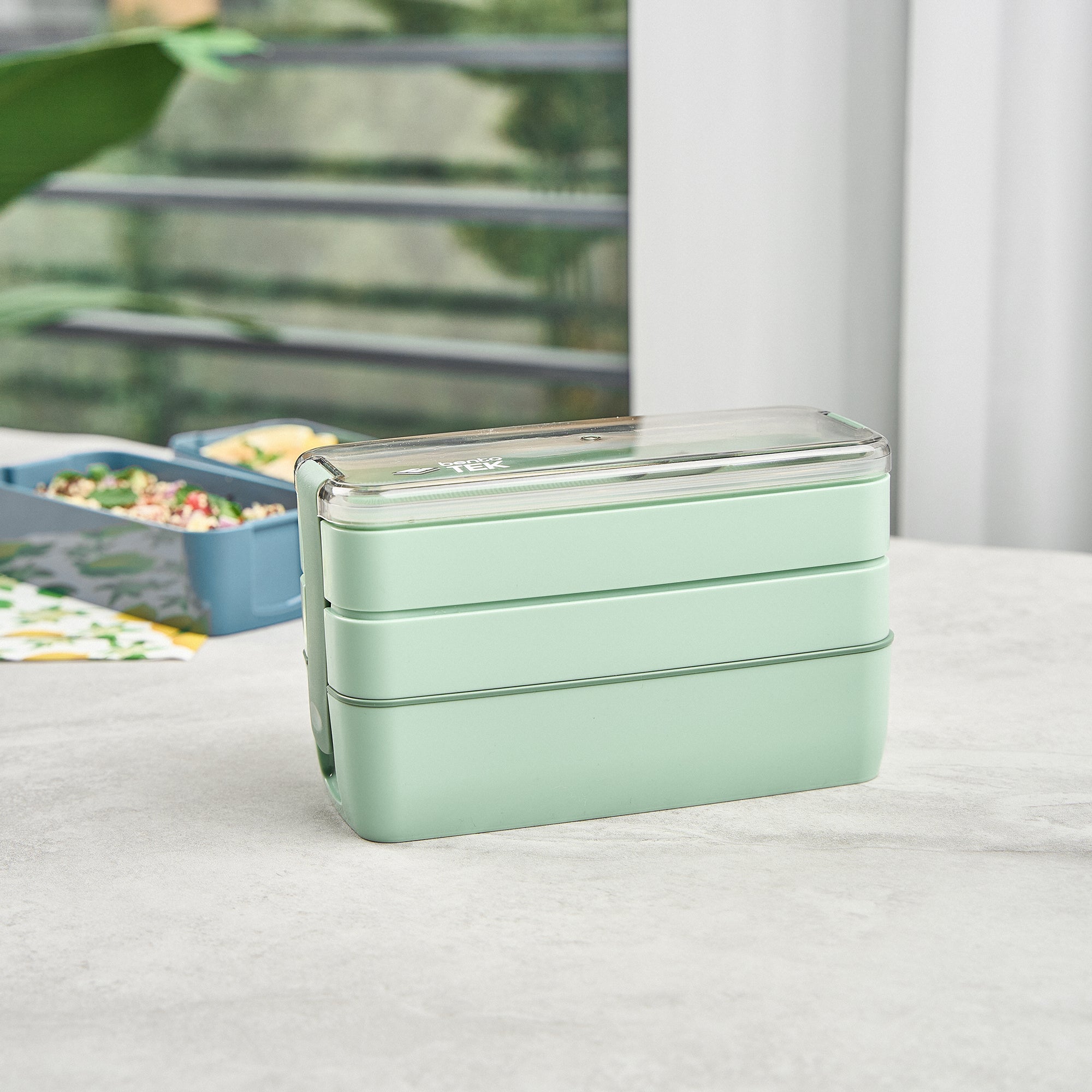 Bento Tek 30 oz Green 3-in-1 BPA Free Lunch Box with Fork & Knife - Microwave Safe, Leakproof Food Container (7.5