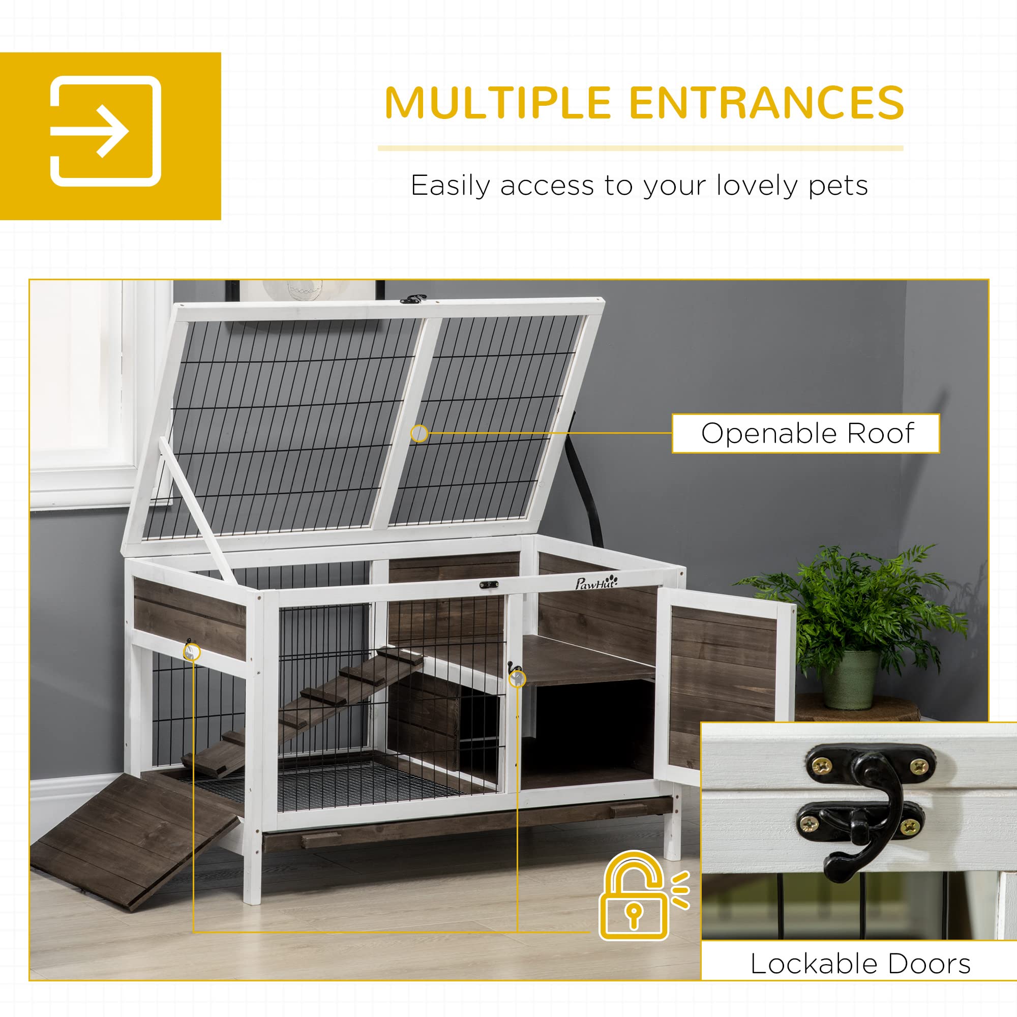 Premium Wooden Rabbit Hutch with Run & Fencing - 35.5