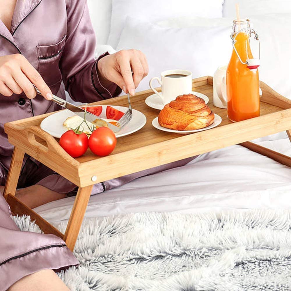 Foldable Bamboo Bed Tray - Adjustable Breakfast Tray, Laptop Desk & Overbed Table for Eating, Working & Reading in Bed or Sofa