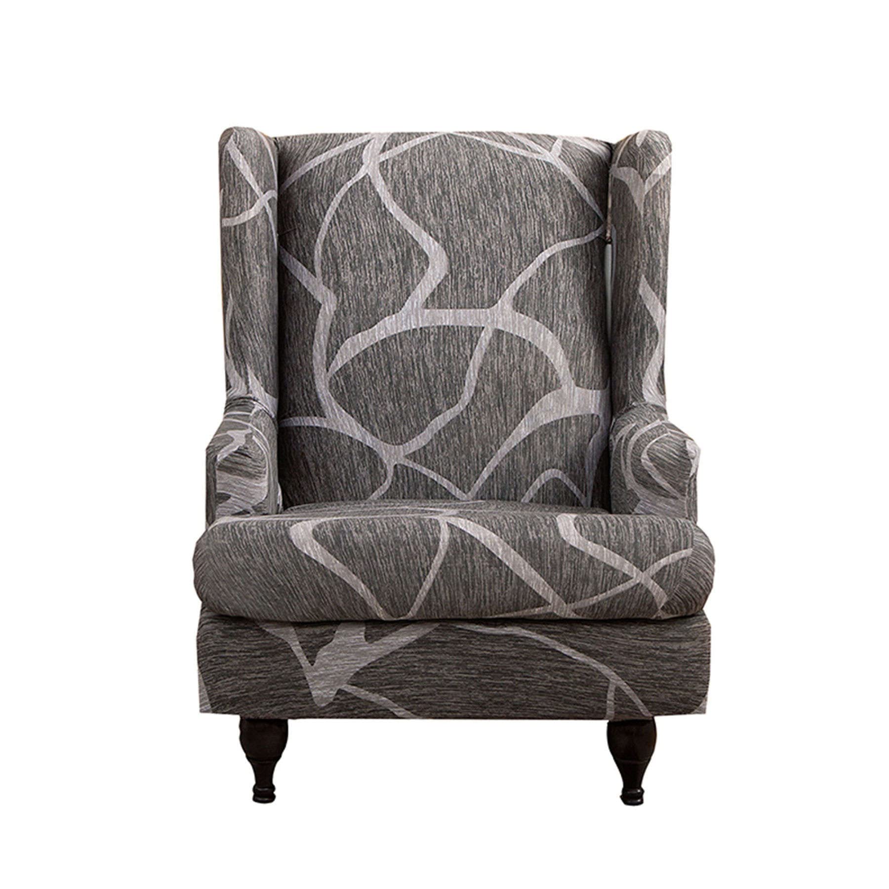 Stretch Wing Chair Slipcovers - 2 Piece Printed Spandex Wingback Chair Covers, Elastic Bottom Sofa Slipcover for Armchair & Couch Protection | Perfect for Living Room, Bedroom, Office & Home Decor