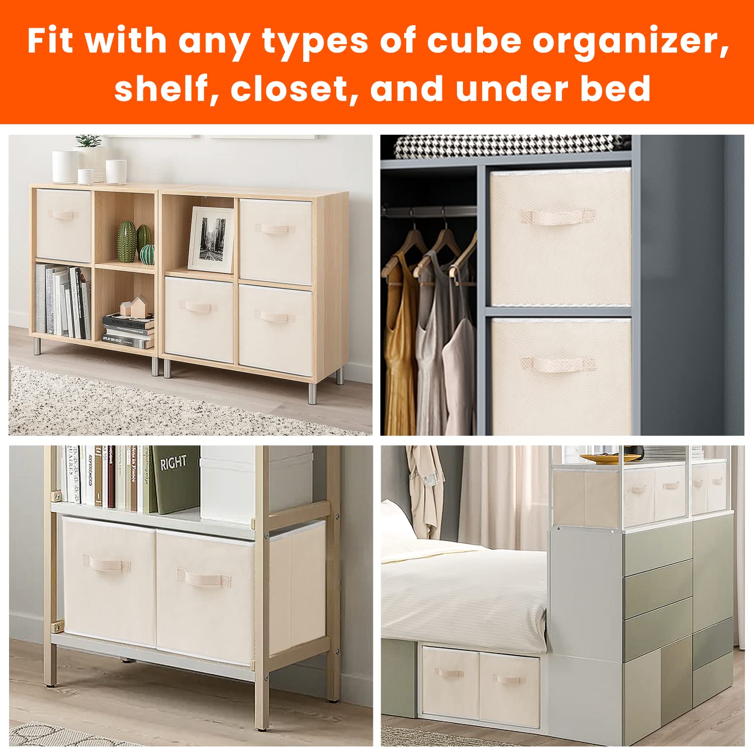 Criusia 11 Inch Heavy Duty Fabric Storage Cubes - 8 Pack Collapsible Closet Organizer Bins for Shelves, Nursery, Kids Room | Perfect for Clothes, Blankets, Toys & Home Organization (Beige)