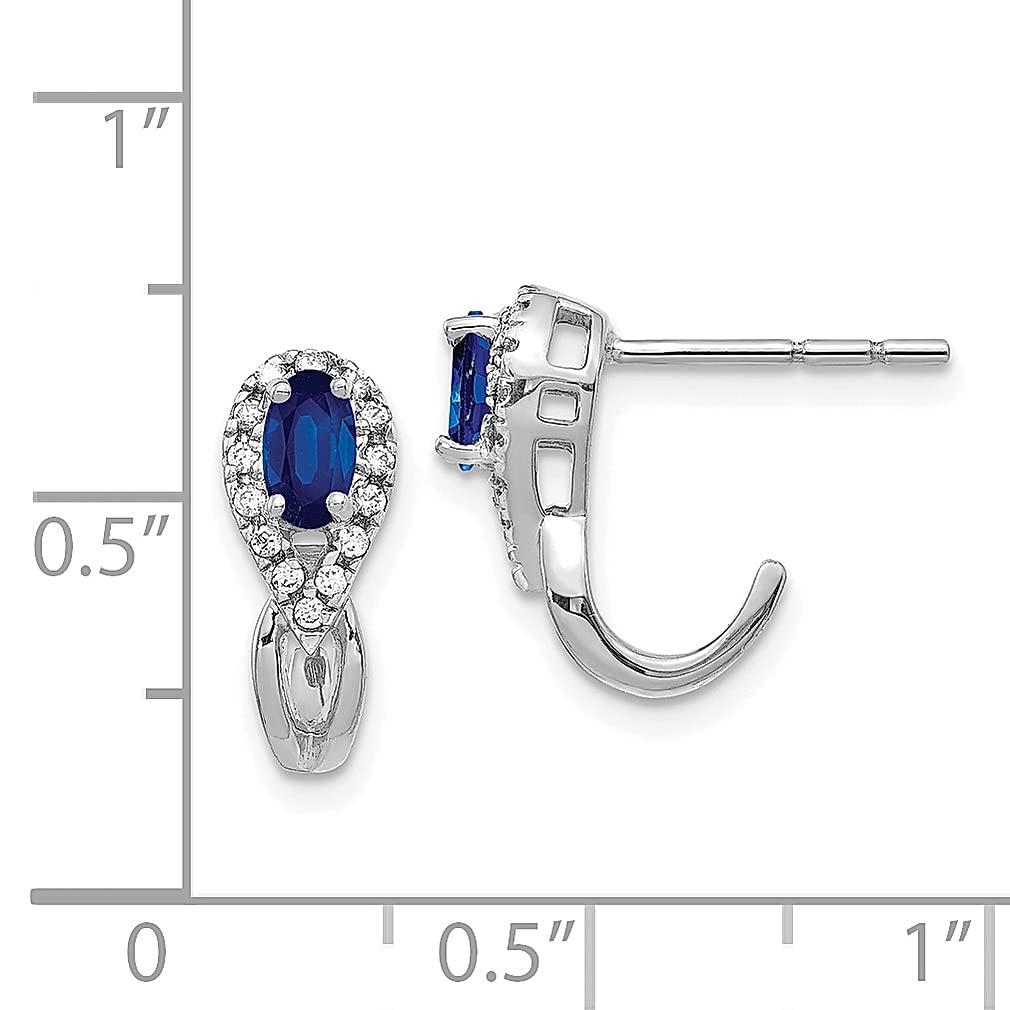 14K Solid White Gold Diamond & Blue Sapphire Huggie Hoop Earrings for Women - Elegant Small Gemstone Hoops for Everyday Wear, Parties & Special Occasions