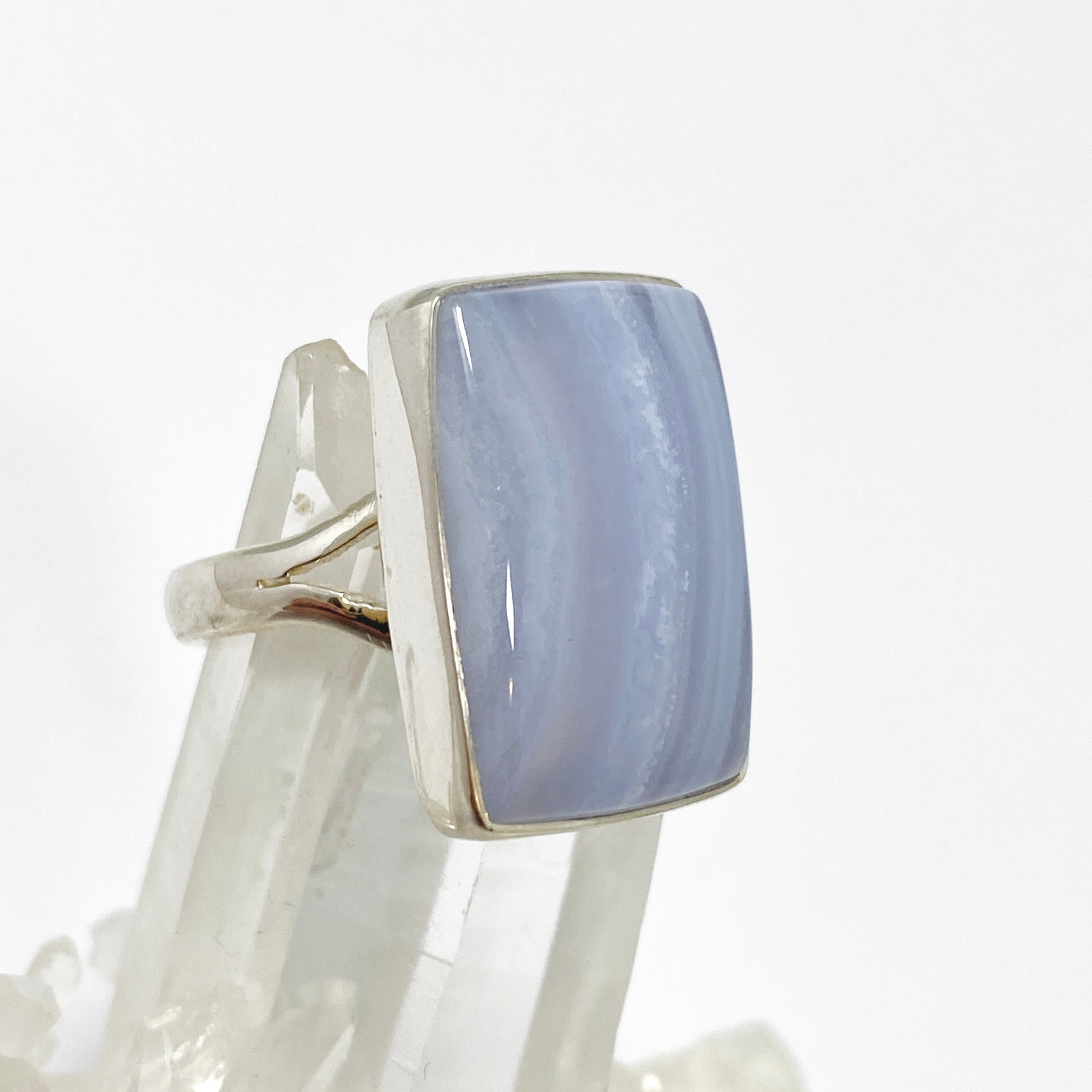 Blue Lace Agate Rectangular Cabochon Ring - Size 8 - KRGJ3382 - Perfect for Boho Jewelry, Wedding Accessories & Everyday Elegance