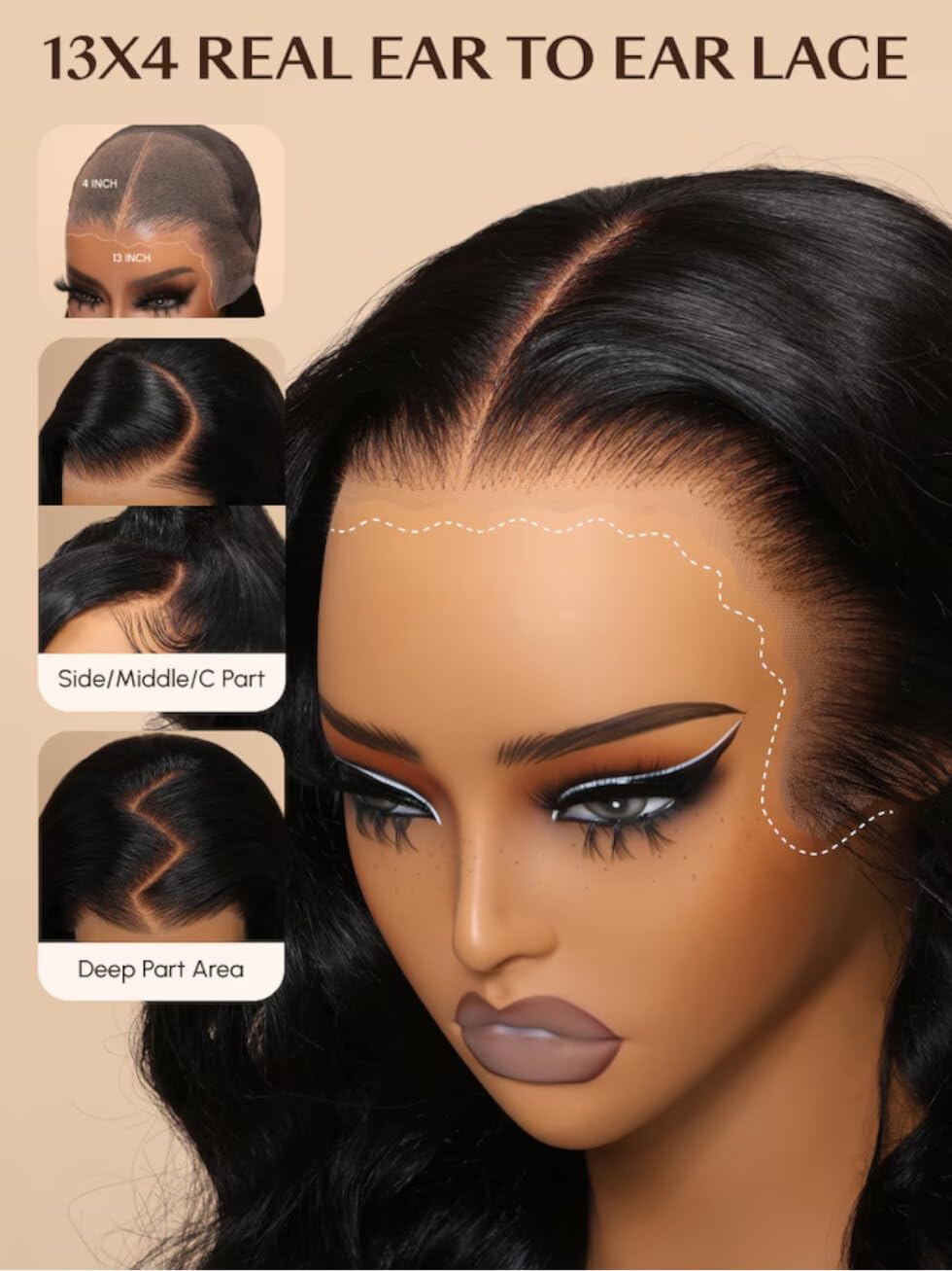 UNICE Pre Everything Glueless Frontal Wig with Ear Tab Tape - Yaki Straight 13x4 Lace Front Human Hair Wig | Pre-Bleached Knots, Pre-Cut, Pre-Plucked Hairline, 150% Density, 22 Inch | Perfect for Daily Wear, Cosplay, and Special Occasions