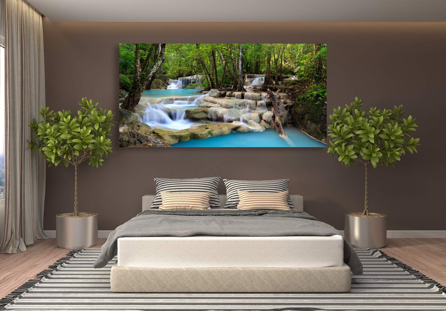 Tropical Waterfall Canvas Wall Art - Light Green Forest Landscape Painting, XXLarge Nature Scenery Print for Home & Office Decor - Perfect for Living Room, Bedroom, Spa or Meditation Space