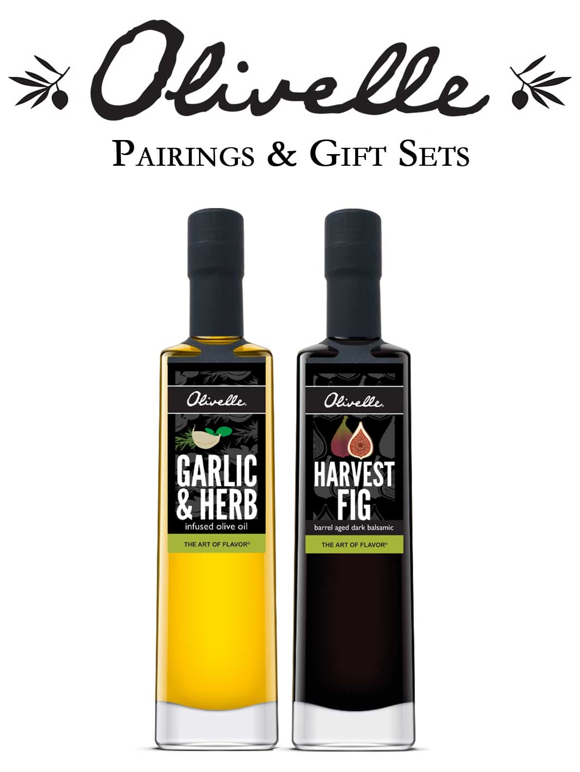 Premium Garlic & Herb Infused Olive Oil with Harvest Fig Balsamic Vinegar - Artisanal Gourmet Oil & Vinegar Pairing Set for Cooking, Salads & Gift Giving