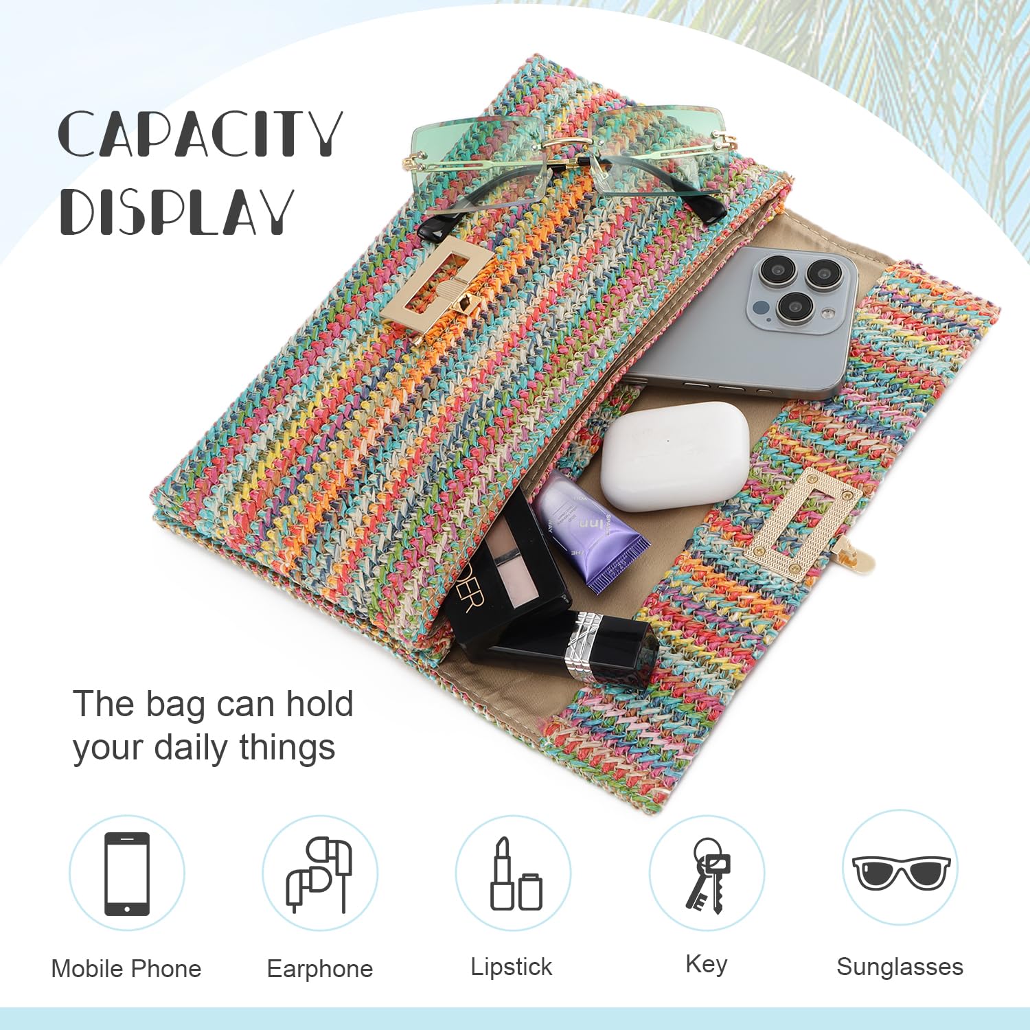Stylish Woven Straw Clutch Purse for Women - Elegant Beach Bag & Evening Envelope Handbag - Perfect for Summer Vacations, Weddings, and Night Out Events