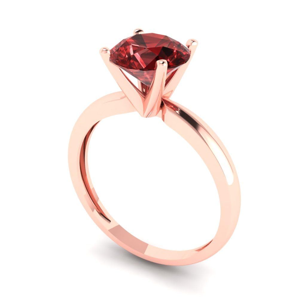 1.50ct Natural Garnet Solitaire Engagement Ring in 14k Rose Gold - Round Cut Gemstone Wedding Band for Bridal, Anniversary & Proposal - Perfect for Romantic Occasions & Special Celebrations
