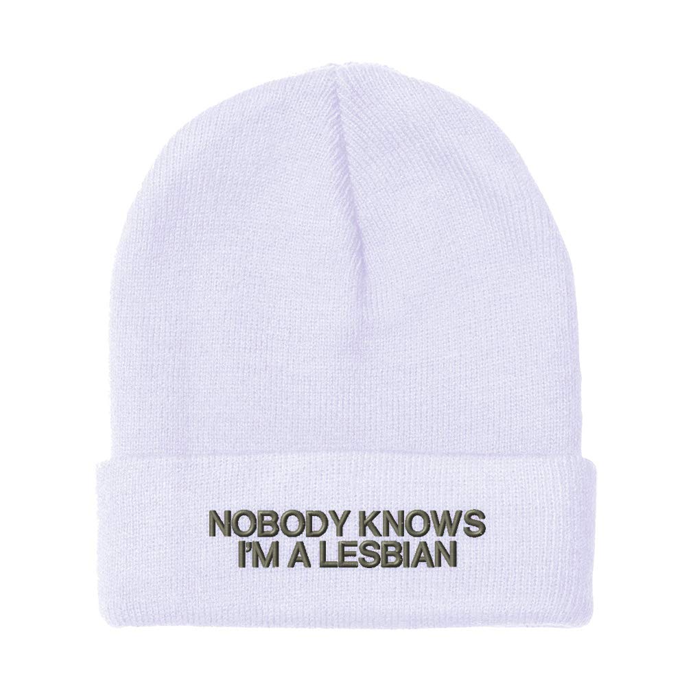 Speedy Pros Unisex Acrylic Winter Beanie Hat - LGBTQ Pride Embroidery (Nobody Knows I'm A Lesbian) - Warm Skull Cap for Men & Women - Perfect for Cold Weather, Outdoor Activities & Pride Events