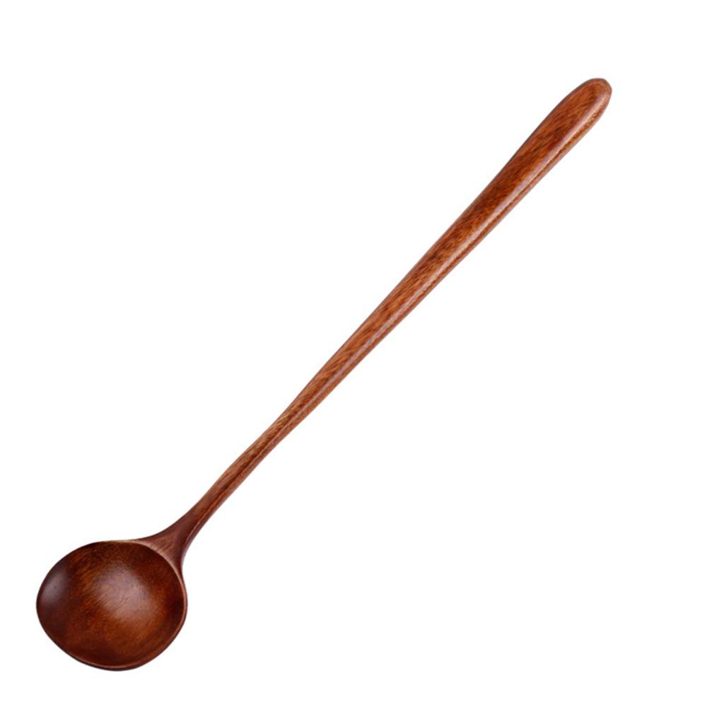 5-Piece Korean Style Natural Wooden Stirring Spoons Set - Long Handle Wood Soup Ladle for Cooking, Serving - Ideal for Home Kitchen, Restaurant & Cafes