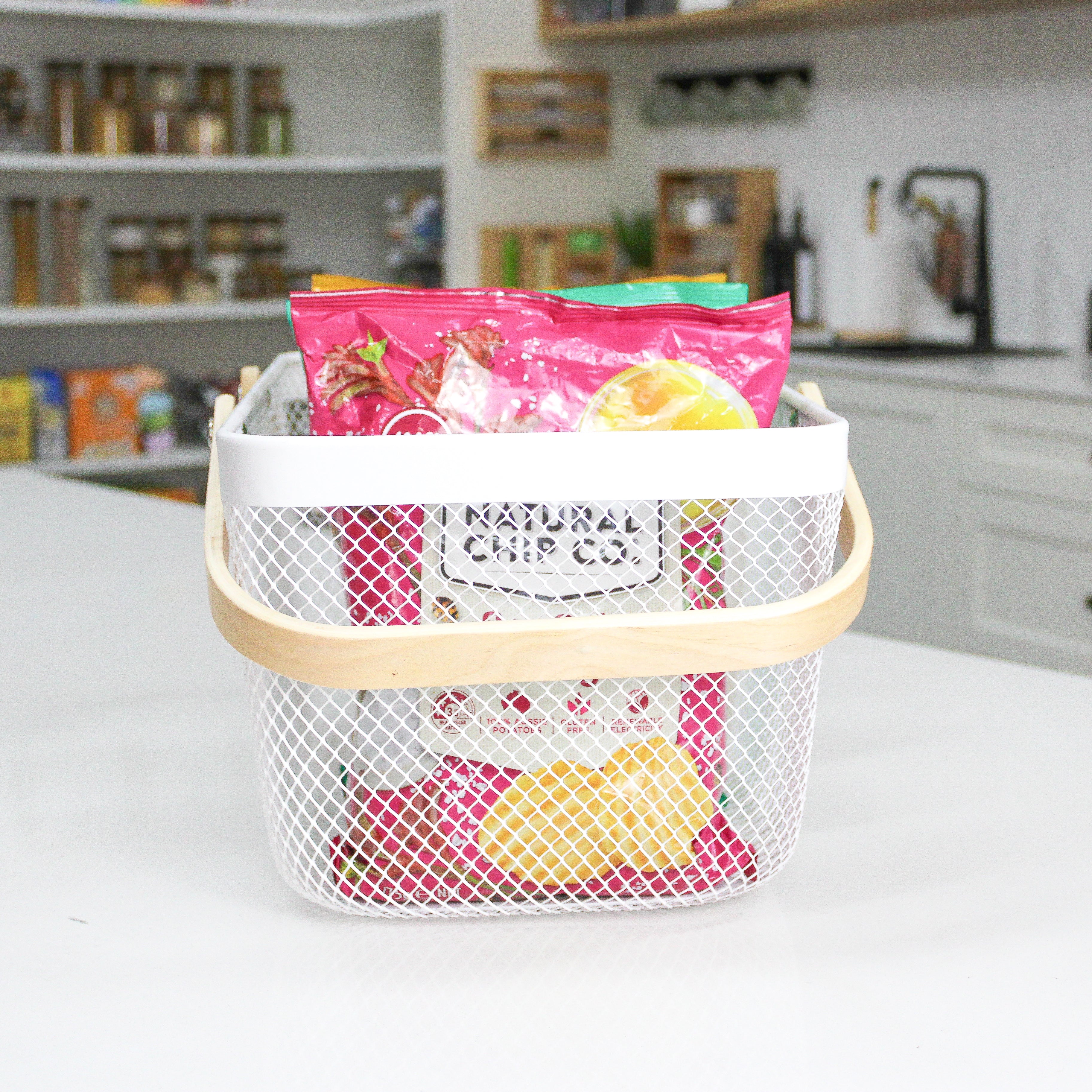 Large White Storage Basket with Wooden Handle - Perfect for Home Organization, Laundry, and Bathroom Storage