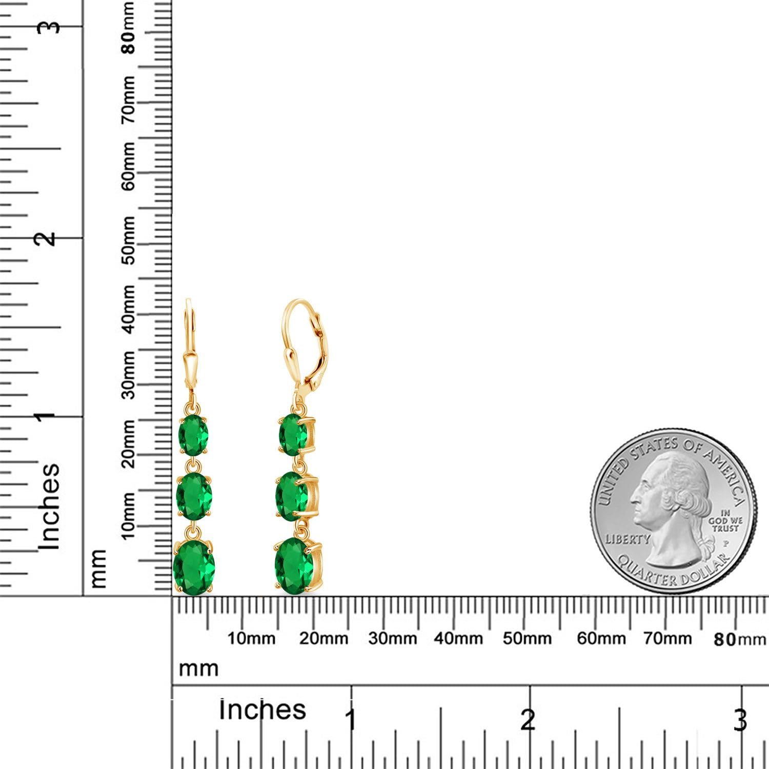 Gem Stone King 18K Gold Plated Sterling Silver Birthstone Drop Earrings for Women | Oval 3-Stone Dangle Leverback Earrings 8x6mm, 7x5mm & 6x4mm | Perfect Gift for Birthday, Anniversary & Special Occasions