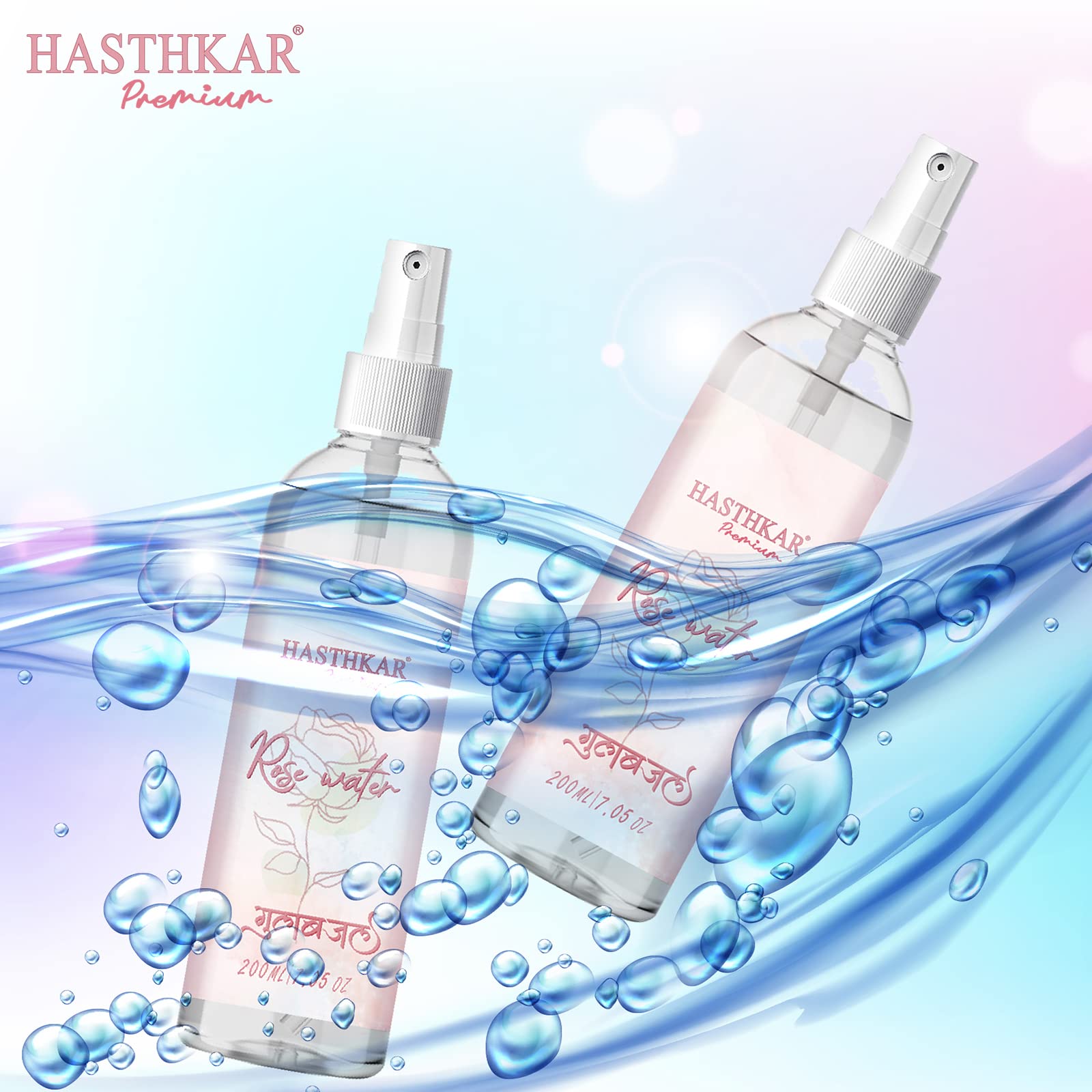 Hasthkar Premium Rose Water Toner & Cleanser (Gulab Jal) 200ml - Hydrating Facial Mist for Men & Women, All Skin Types, Pack of 2 - Perfect for Daily Skincare Routine & Makeup Refresh