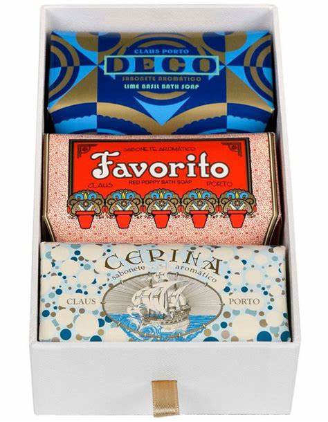 Claus Porto Deco Gift Box - Luxury 3-Piece Bath Soap Set (Banho, Ilyria & Madrigal) 5.3 oz - Premium Handmade Soap Collection for Gifts, Spa & Home Decor