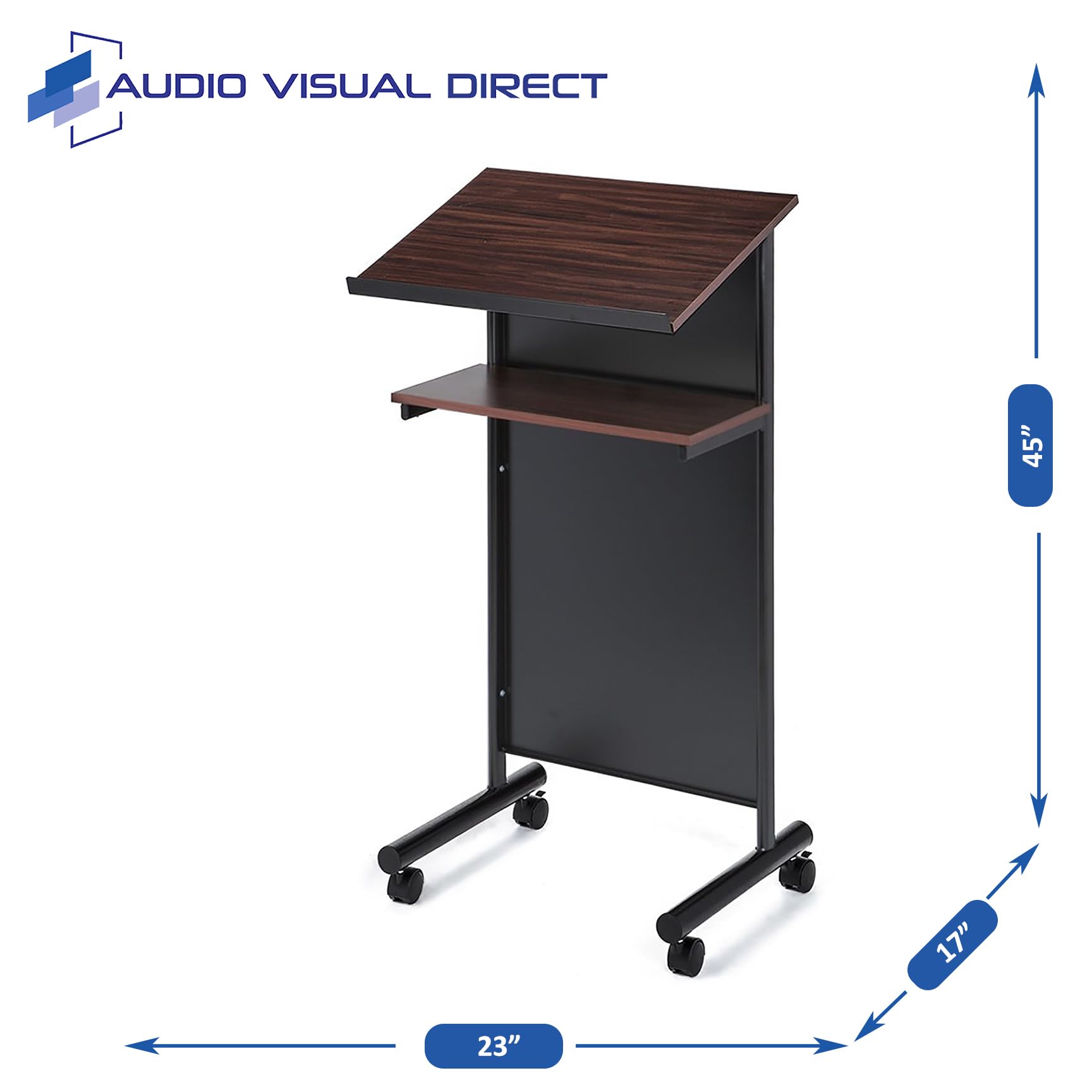 Professional Wheeled Lectern Podium with Storage Shelf - Adjustable Standing Desk for Presentations & Laptop Use - Cherry/Black Finish - Perfect for Conference Rooms, Classrooms & Home Offices