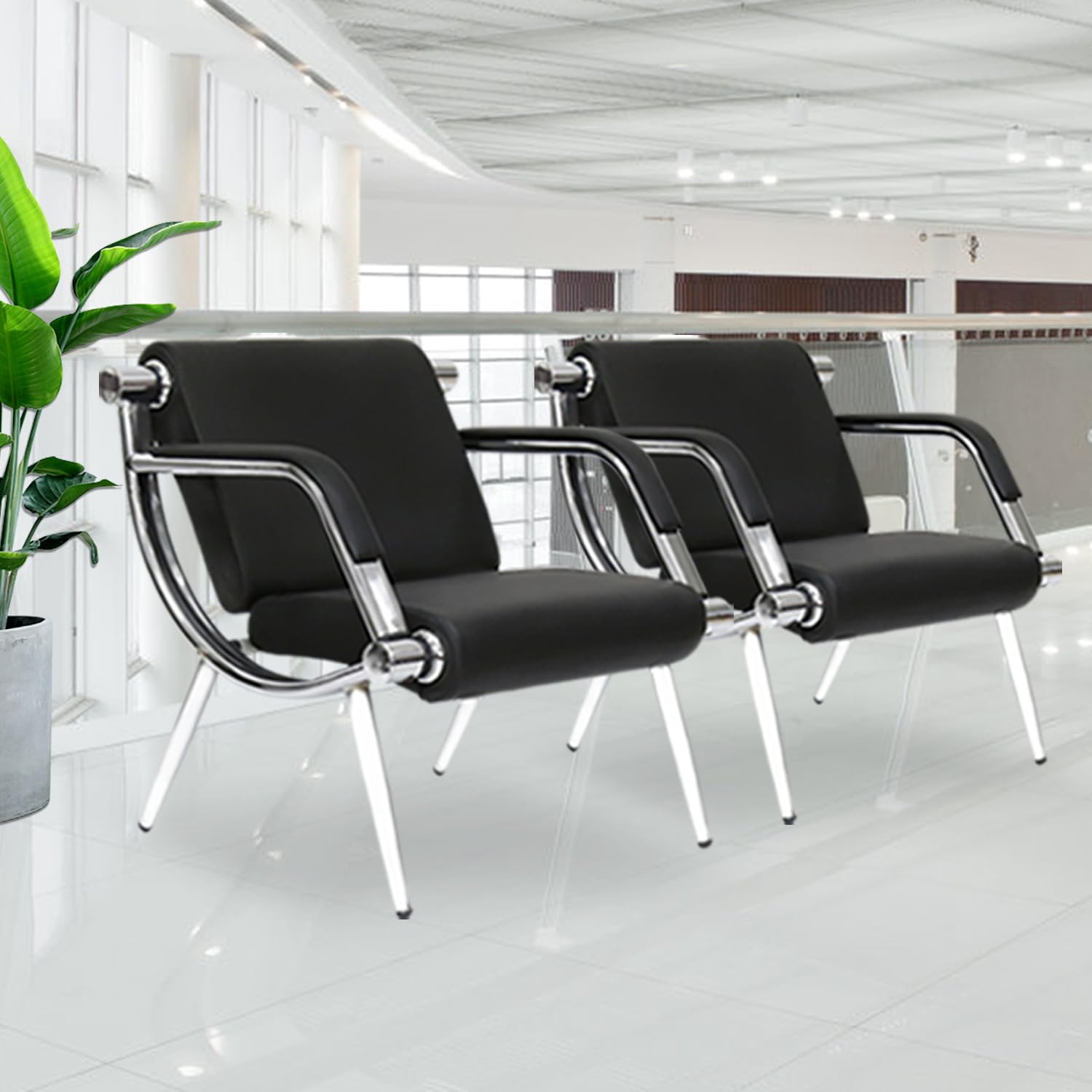 Kinsuite 2-Pack Black PU Leather Waiting Room Chairs with Arms - Office Guest Chairs, Reception Chairs for Salon, Barber Shop, Airport, Bank & Lobby - Comfortable Seating Solution for Waiting Areas