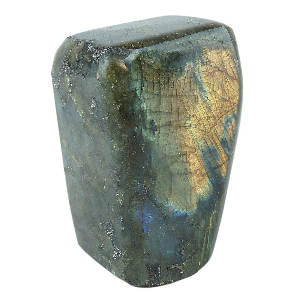 JIC Gem Class 1 Labradorite Palm Stone - Polished Healing Crystal Worry Stone for Anxiety & Stress Relief (1-1.3lb) - Perfect for Meditation, Reiki Energy Work & Pocket Worry Stone Therapy
