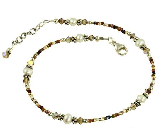 Elegant Light Topaz Crystal Pearl Beaded Anklet - Dainty Adjustable Ankle Bracelet for Women | Perfect for Beach Weddings, Summer Outfits & Boho Fashion