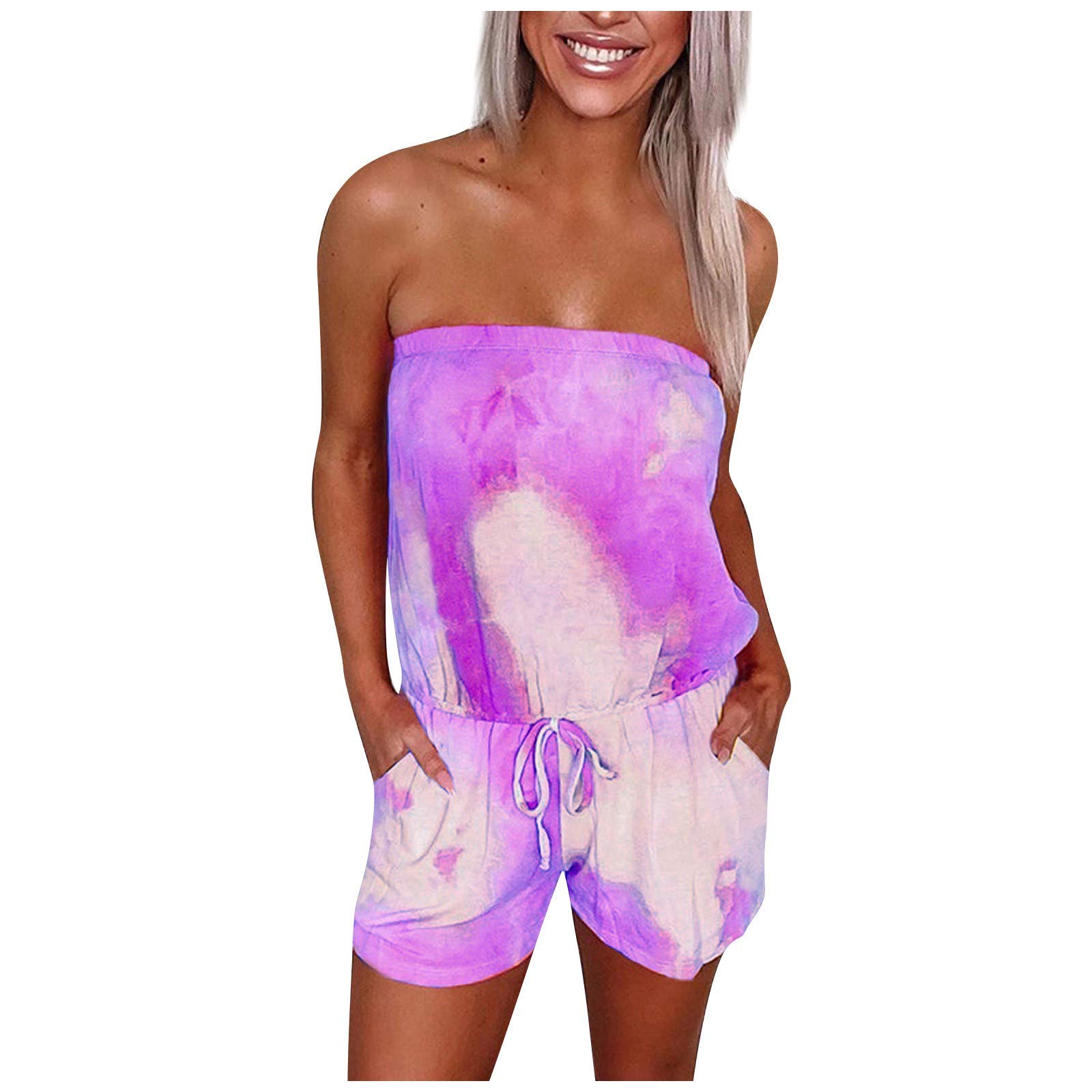 Posijego Women's Pleated Paperbag Shorts - Sexy Tie Dye One Piece Pant Shorts Onesie | Trendy Summer Outfit 2022 | Perfect for Beach, Vacation & Casual Wear