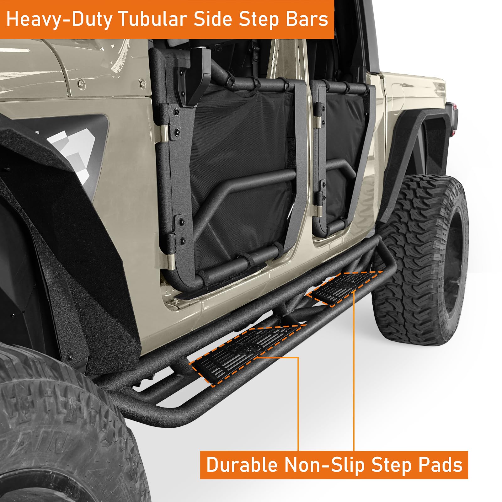 Hooke Road Gladiator Running Boards - Heavy Duty Side Step Slider Nerf Bars for Jeep Gladiator JT (2020-2025) | Off-Road Protection & Easy Entry Access | Perfect for Adventure, Camping & Daily Driving