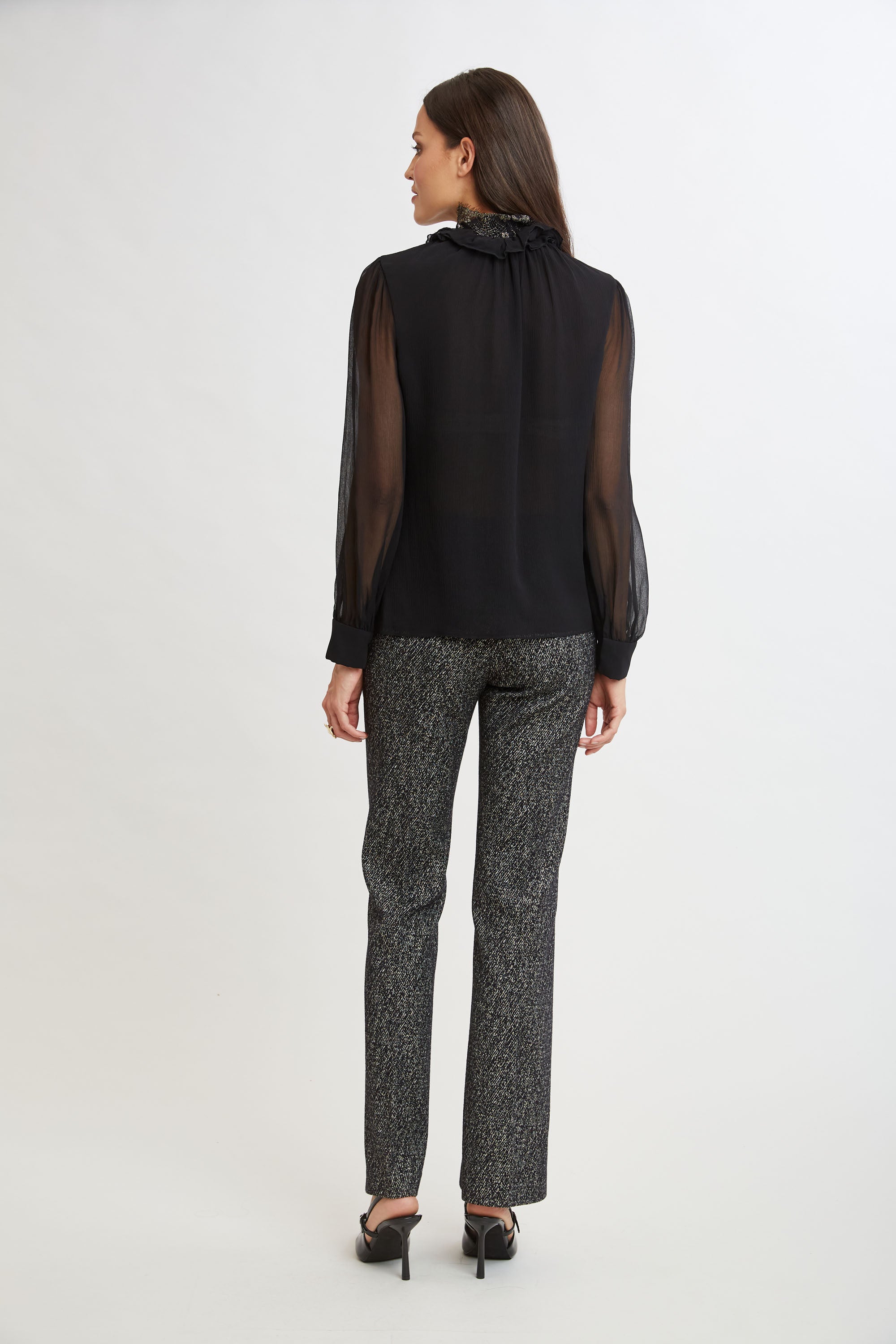 Elegant Metallic Lace Trim Silk Blouse for Women - Perfect for Office Wear, Evening Parties & Special Occasions