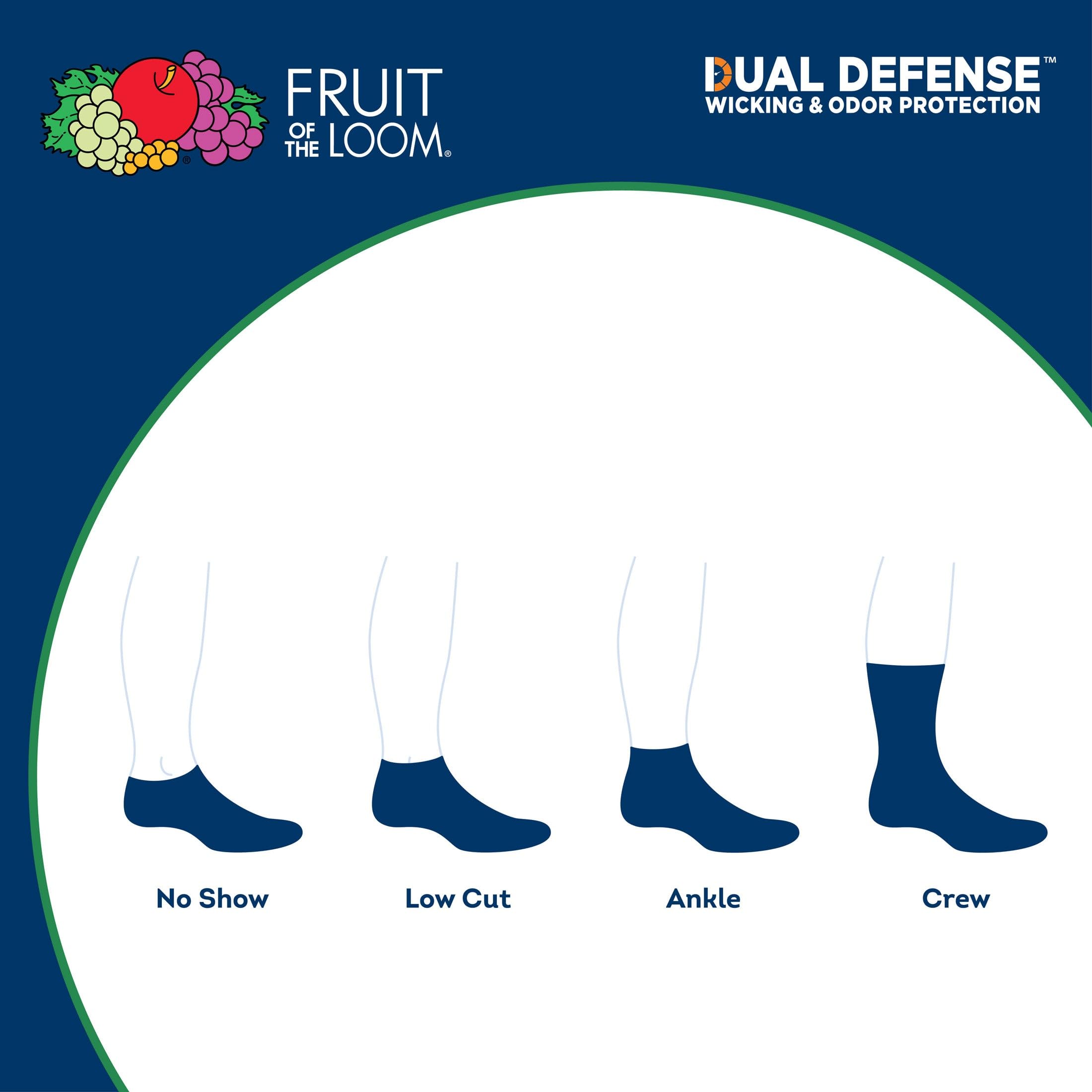 Fruit of the Loom Men's Dual Defense Comfortable Cotton Crew Socks 12-Pack - Moisture Wicking & Odor Control for Work, Sports & Everyday Wear