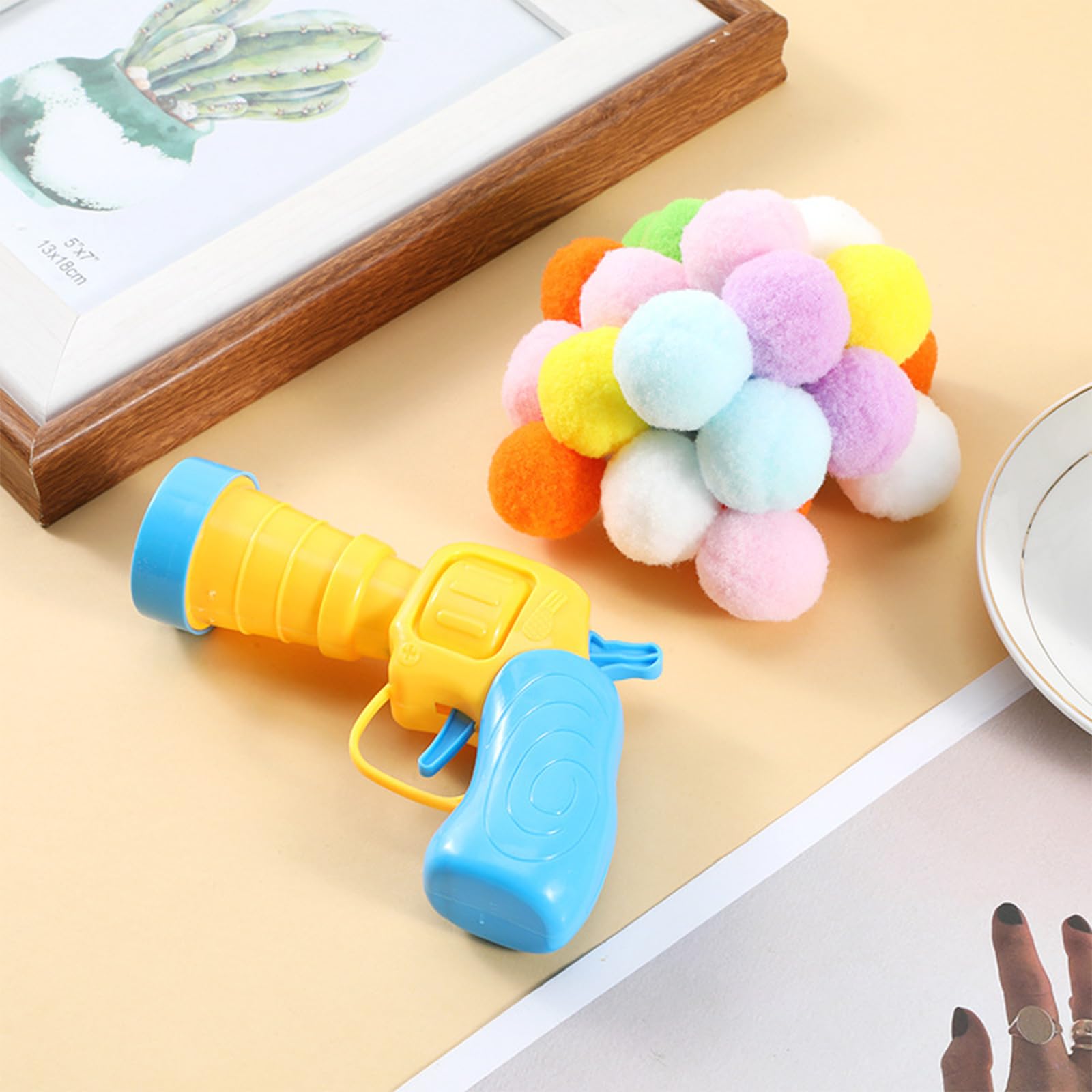 Interactive Cat Toys Ball with Launcher - 48Pcs Pom Pom Balls for Indoor/Outdoor Kitten Play, Fun Foam Ball Shooting Game - Perfect for Exercise, Boredom Relief & Bonding with Your Feline Friend