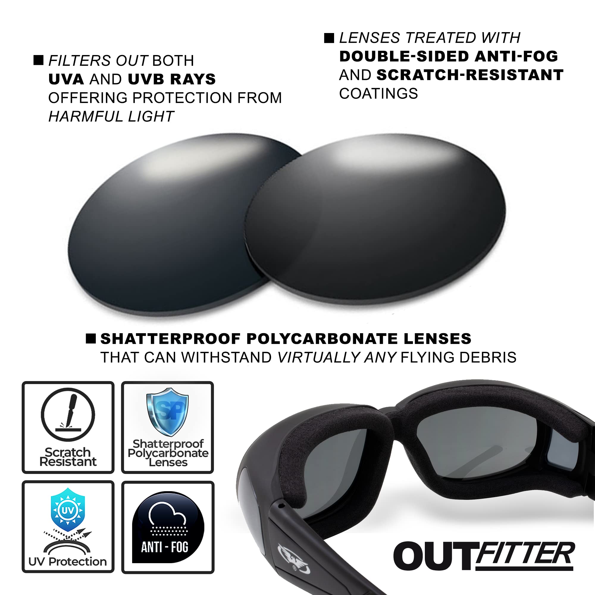 Global Vision Motorcycle Safety Sunglasses with Smoke Lens & Foam Padding - ANSI Z87.1 Certified, Fits Over Prescription Glasses - Perfect for Riding, Cycling & Outdoor Sports