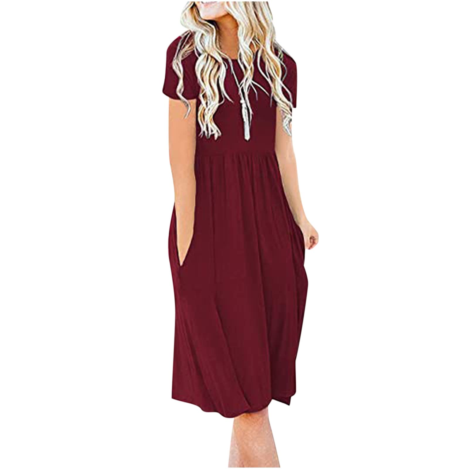 TIFZHADIAO Women's Summer Casual Short Sleeve Dress - Empire Waist, Pleated Flowy Swing Midi Dress with Tunic Style | Perfect for Beach, Vacation, and Everyday Wear
