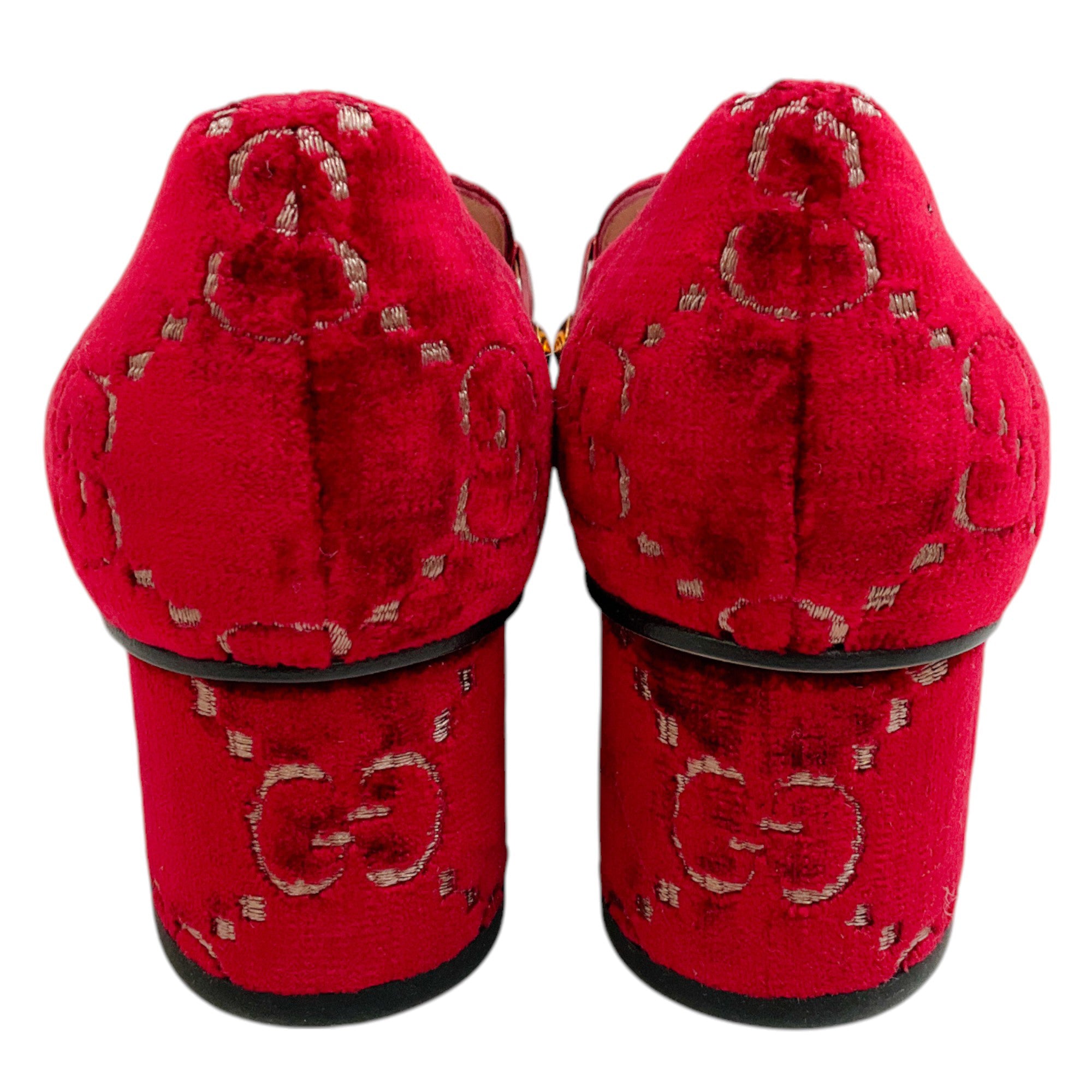 Gucci Red Velvet GG Monogram Sylvie Mid Heel Pumps for Women - Luxury Designer Dress Shoes for Parties, Weddings & Formal Events