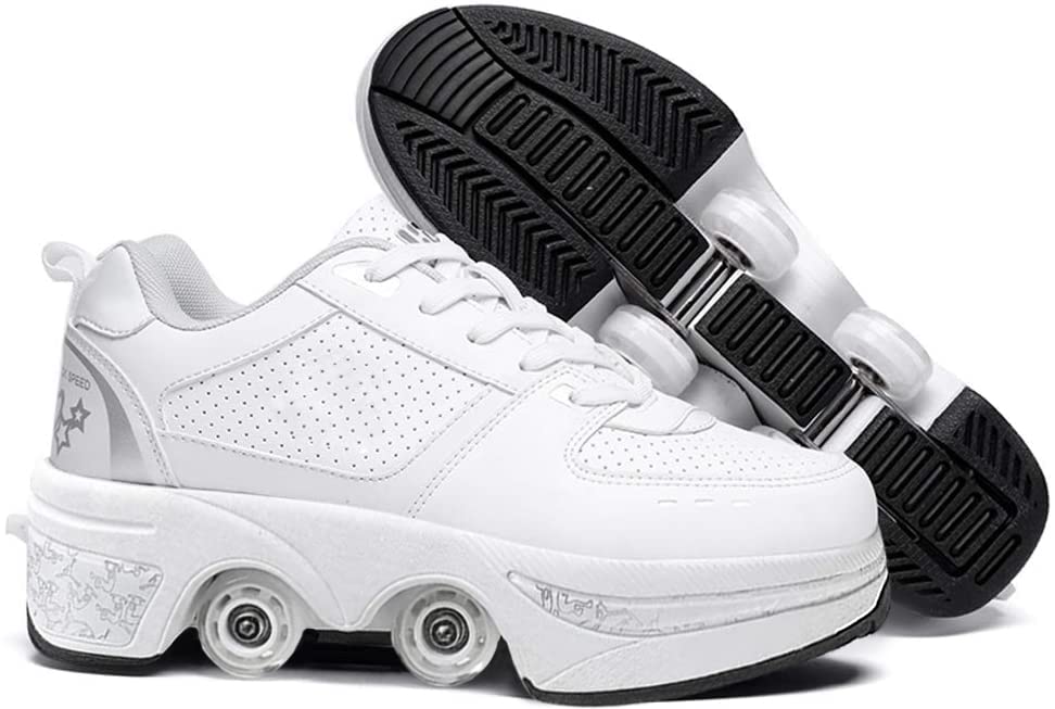 GHDE& Roller Skates for Adults & Kids - Unisex Casual Sneaker Skates with Deform Wheels, Perfect for Beginners, Running, Walking & Couple Skating - 4-Wheel Design for Smooth Ride