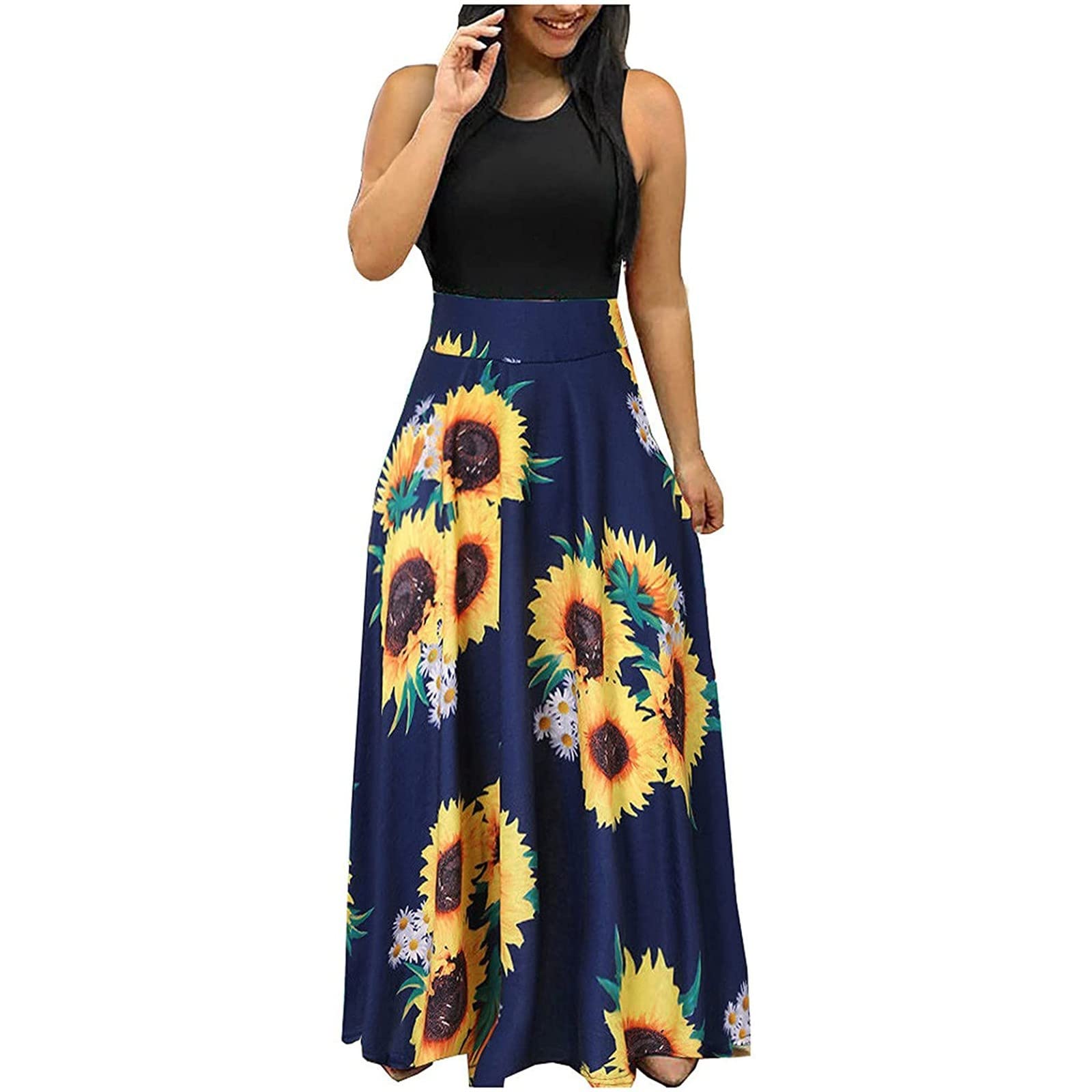 Plus Size Women's Summer Dresses - Short Sleeve Crewneck Boho Floral Maxi Dress with Flowy Slim Fit | Perfect for Beach Vacations, Date Nights & Casual Outings