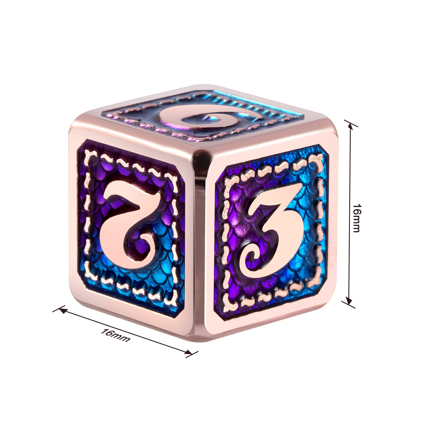 DNDND Dragon Scale D6 Dice Set - 6 PCS Metal RPG Dice with Copper Edge for Dungeons & Dragons, Pathfinder, Shadowrun, GURPS | Teal & Purple with Free Black Velvet Bag | Perfect for Tabletop Gaming, Roleplaying Adventures & Collectors