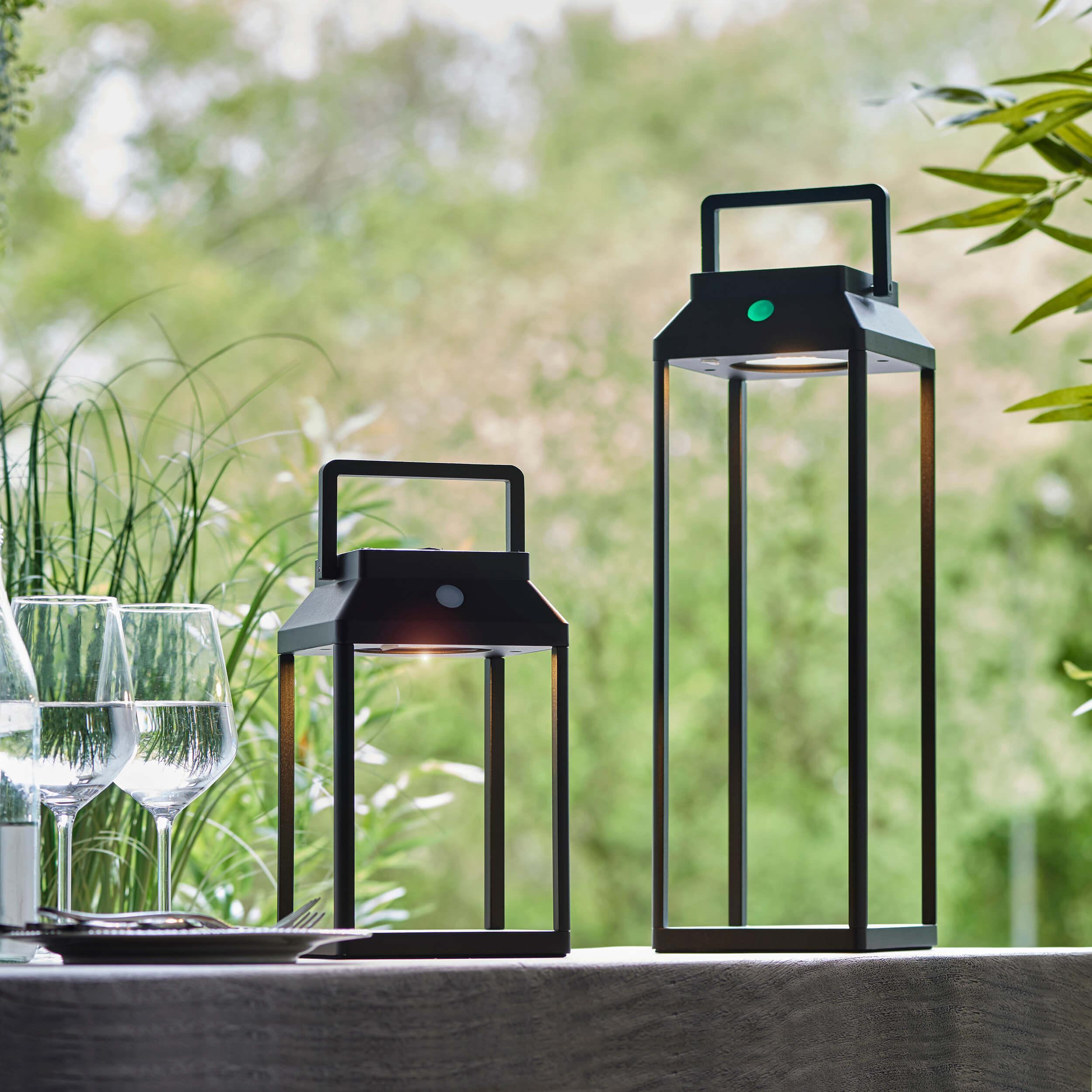 Solar Powered Outdoor Table Lamp - 1 Light Black Endon Lantern for Patio, Garden, and Backyard Decor