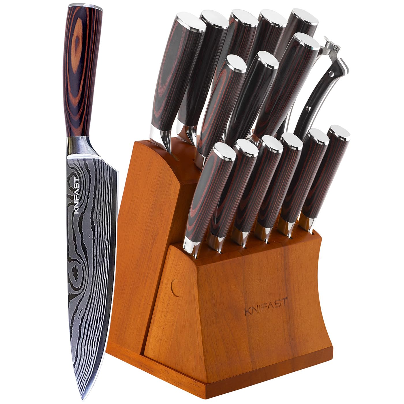 16-Piece Professional German High Carbon Stainless Steel Kitchen Knife Set with Wooden Block - Ultra Sharp Forged Chef Knives for Cooking, Slicing, and Food Prep