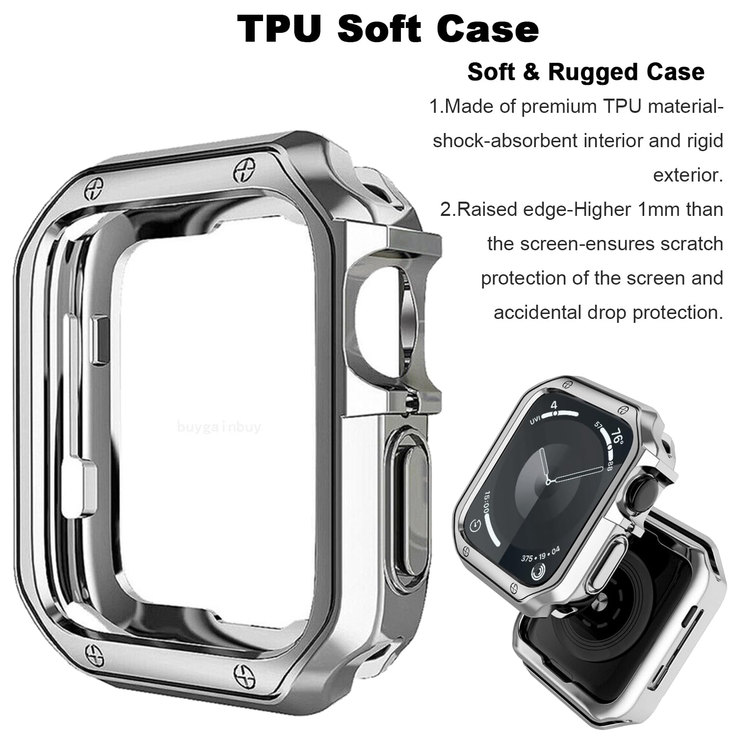 2-in-1 Stainless Steel Loop Magnetic Band with TPU Bumper Case for Apple Watch Ultra/SE/Series 9/8/7/6/5/4/3/2/1 - Durable Metal Strap & Protective Cover for Men & Women - Perfect for Workouts, Daily Wear & Outdoor Activities