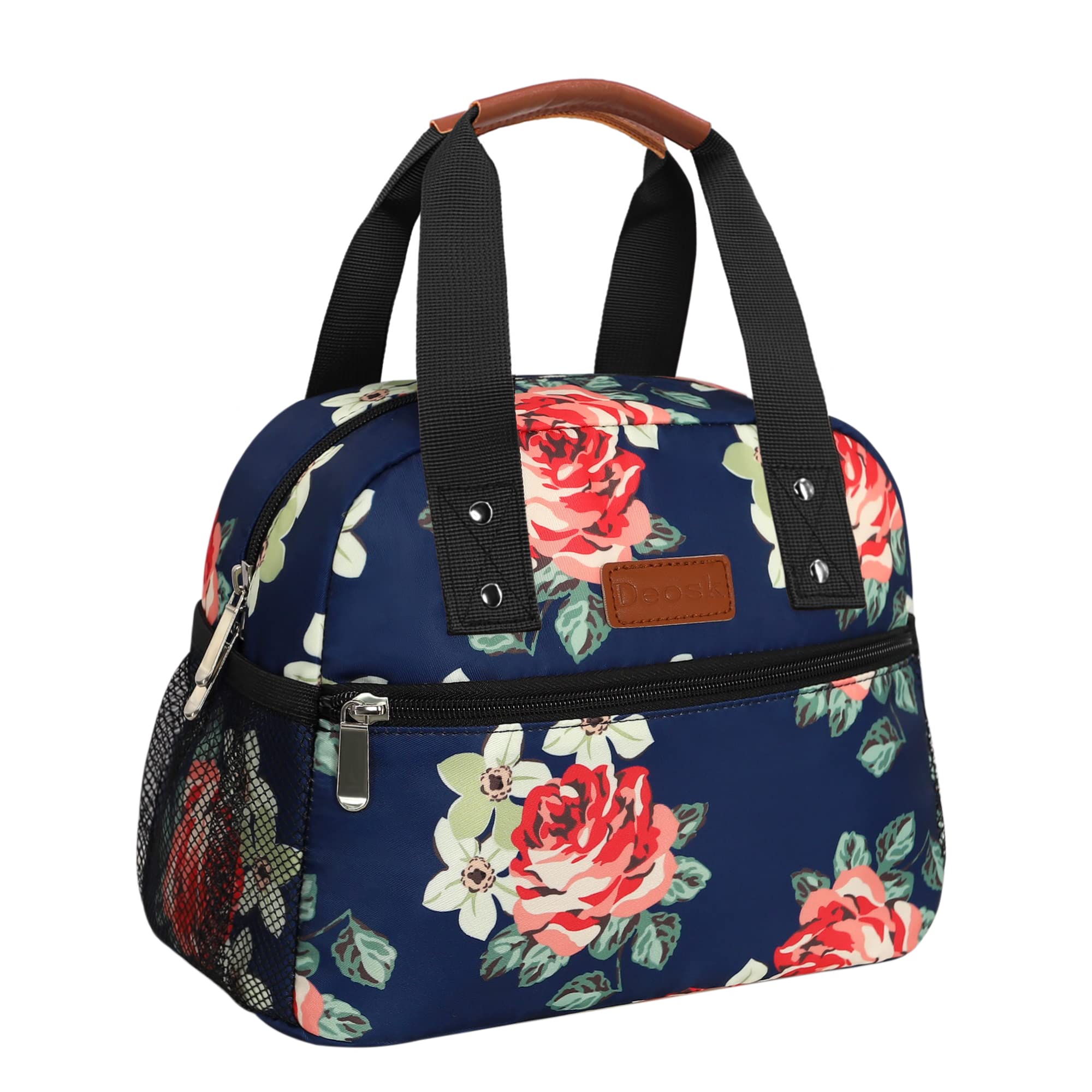 Insulated Freezable Lunch Bag for Women - Reusable Cooler Tote with Pocket for Work, School & Picnics | Flower Pattern | Perfect for Office, Outdoor Activities & Meal Prep